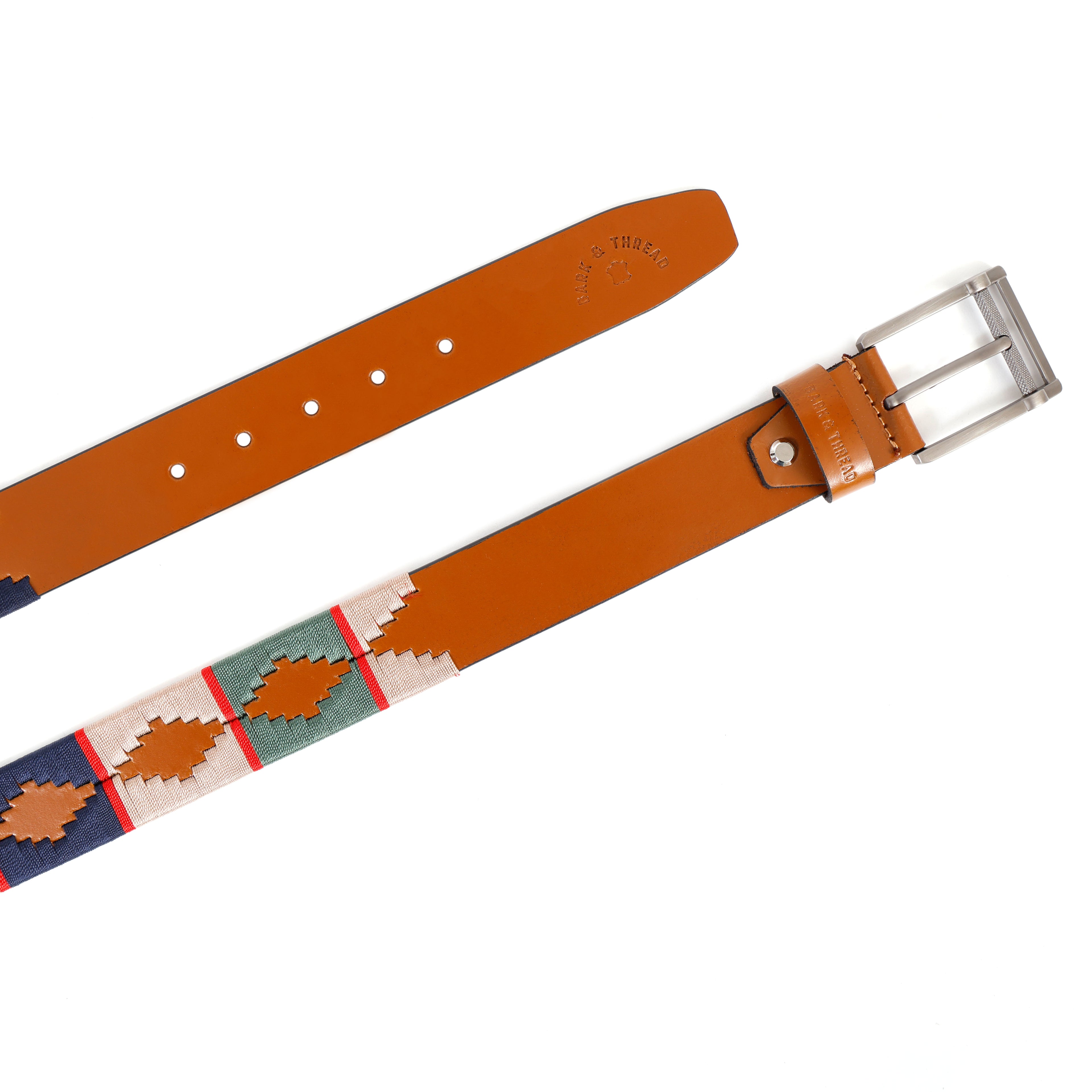 Tan Polo Leather Belt with Multi Stitching & Silver Buckle