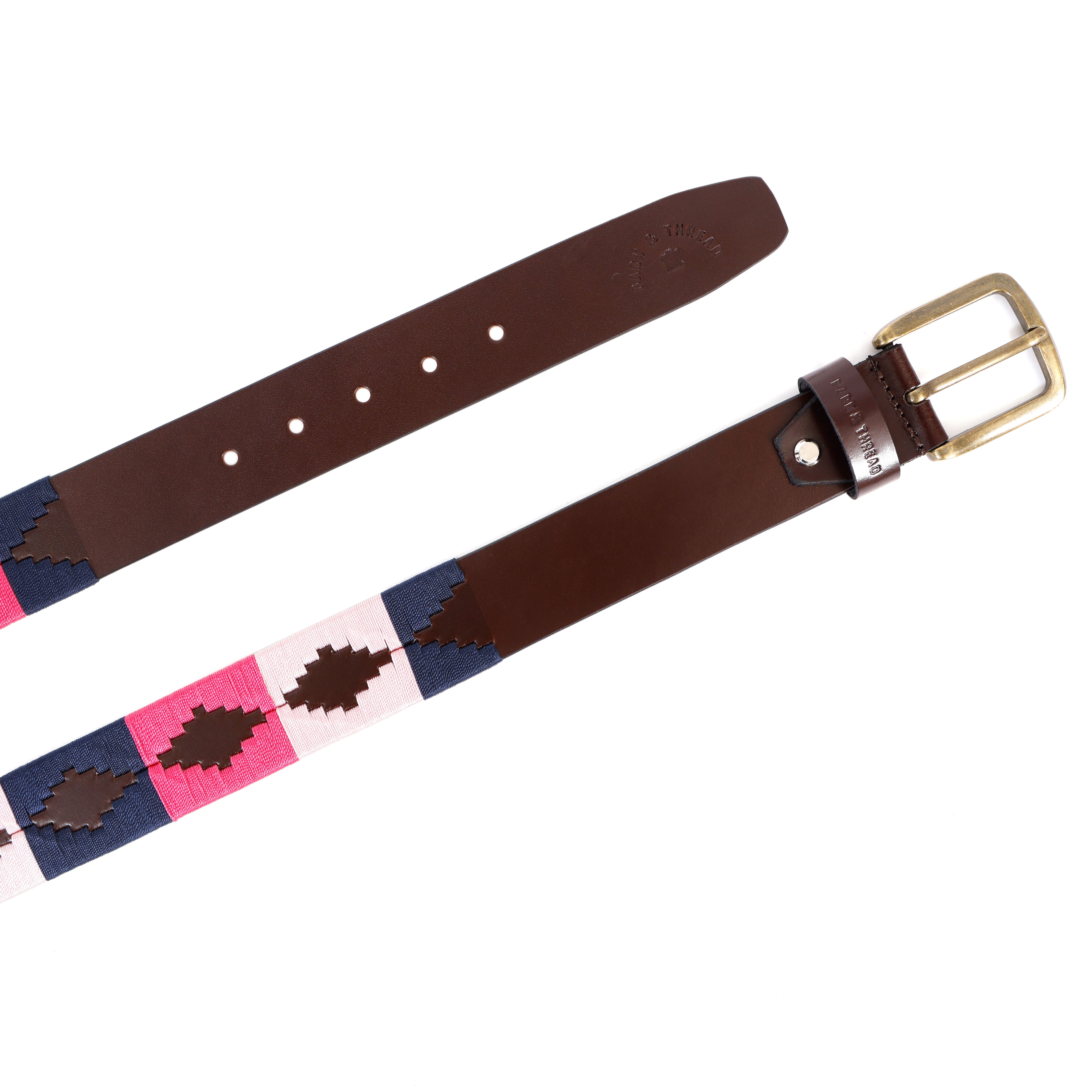 Premium Polo Leather Belt with Multicolour Stitching – Brown Strap & Gold Buckle