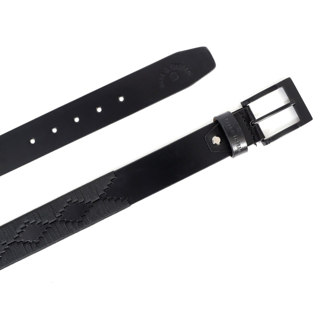 Premium Polo Leather Belt – All Black (Black Strap, Black Stitching & Black Buckle)