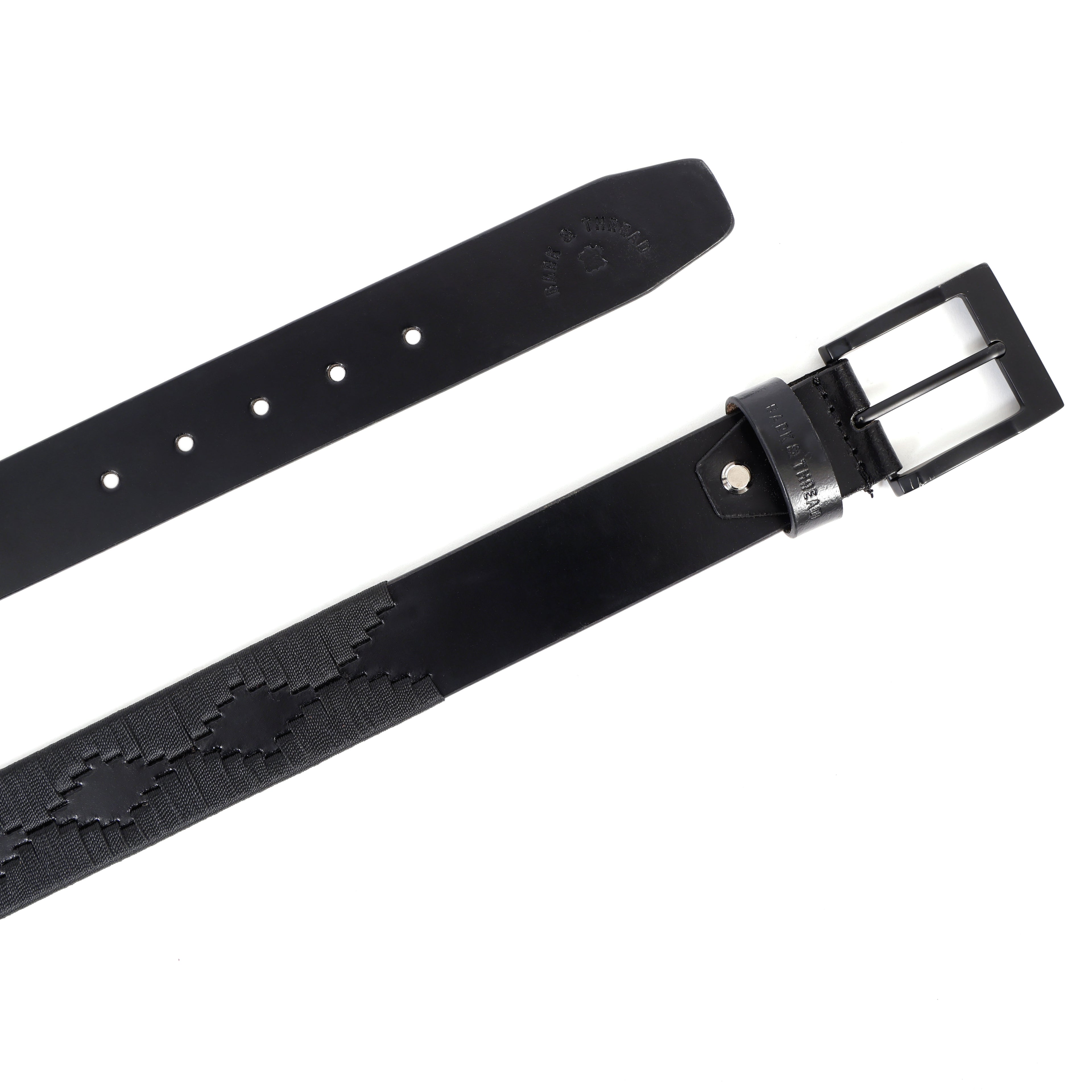 Premium Polo Leather Belt – All Black (Black Strap, Black Stitching & Black Buckle)