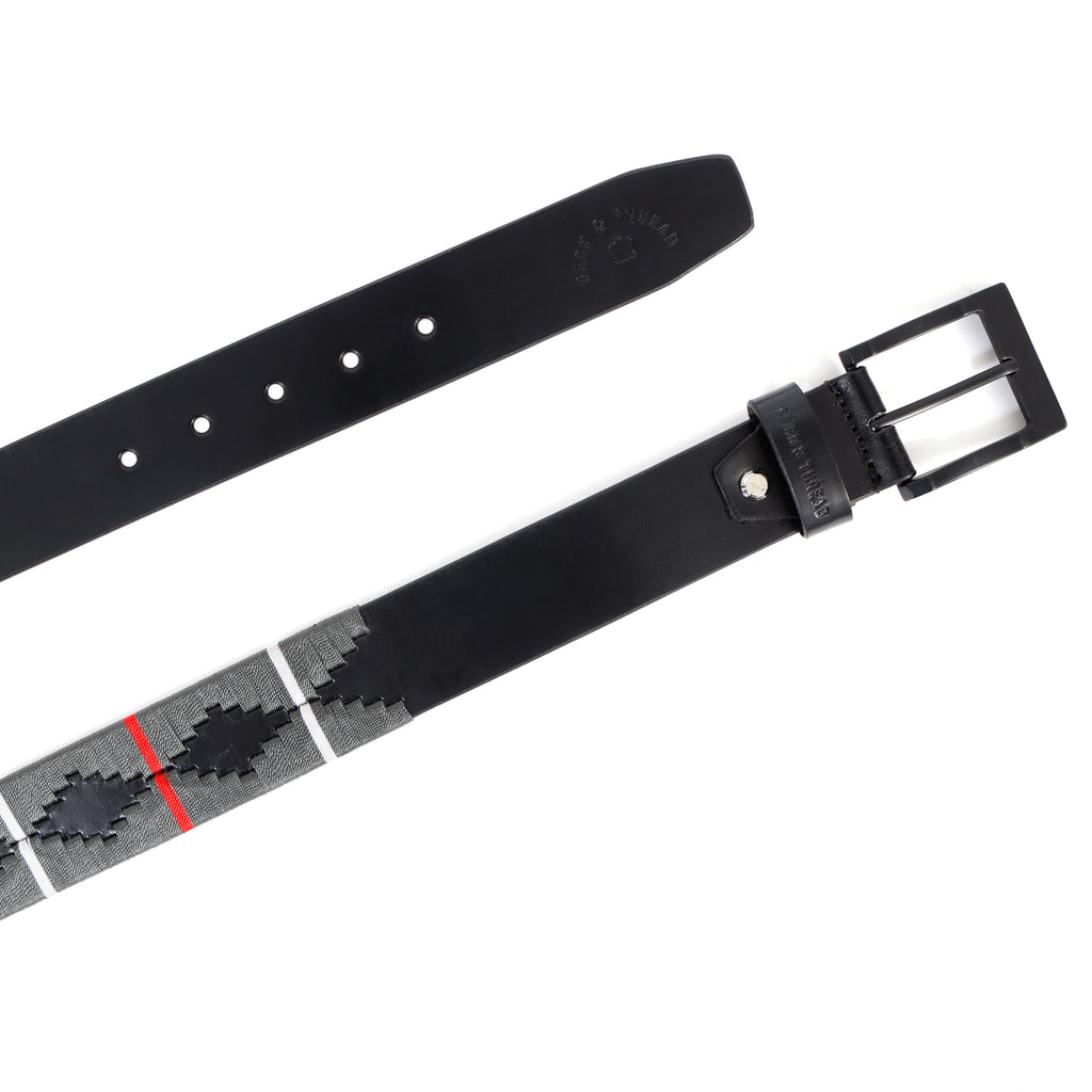 Black Polo Leather Belt with Black Buckle & Grey Stitching