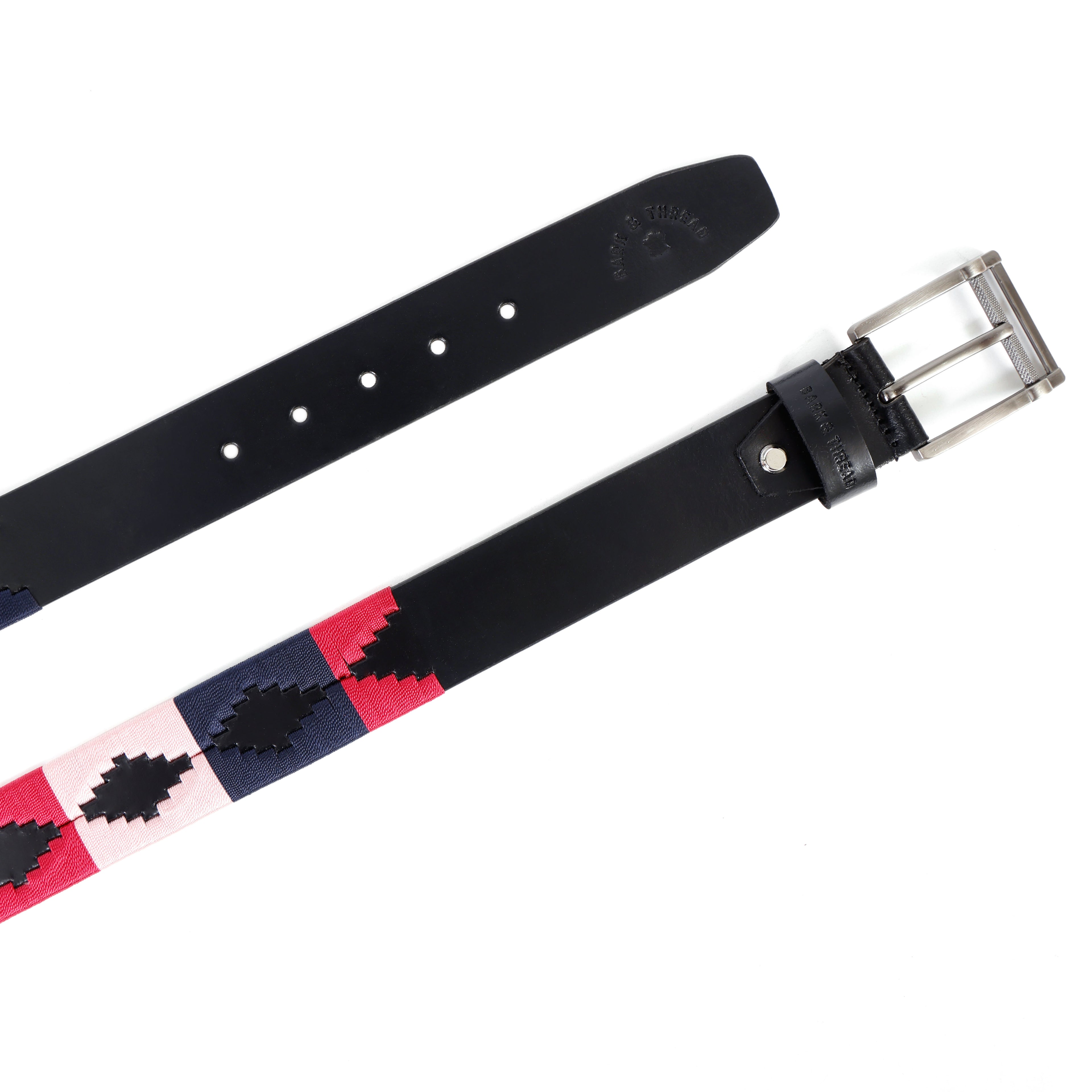 Premium Polo Leather Belt with Multicolour Stitching – Black Strap & Silver Buckle