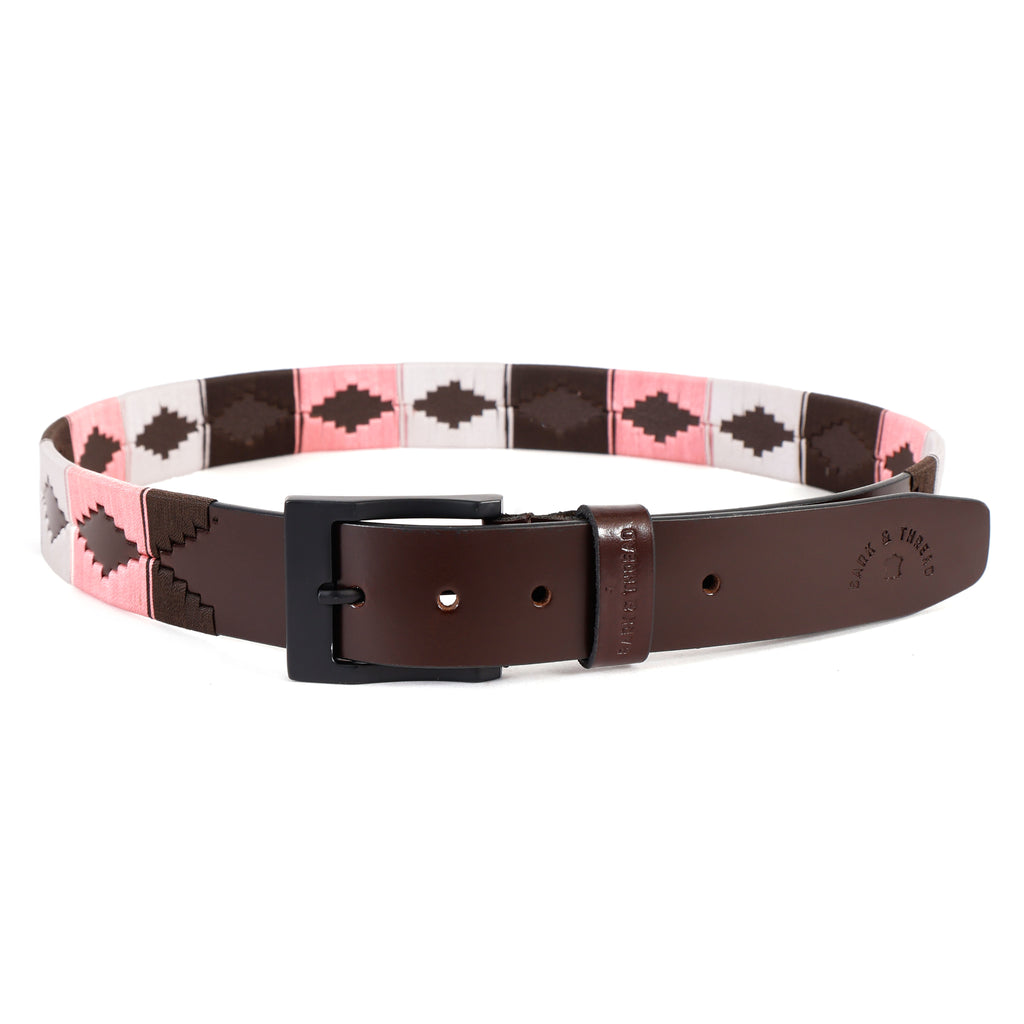 Premium Polo Leather Belt with Multicolour Stitching – Brown Strap & Black Buckle