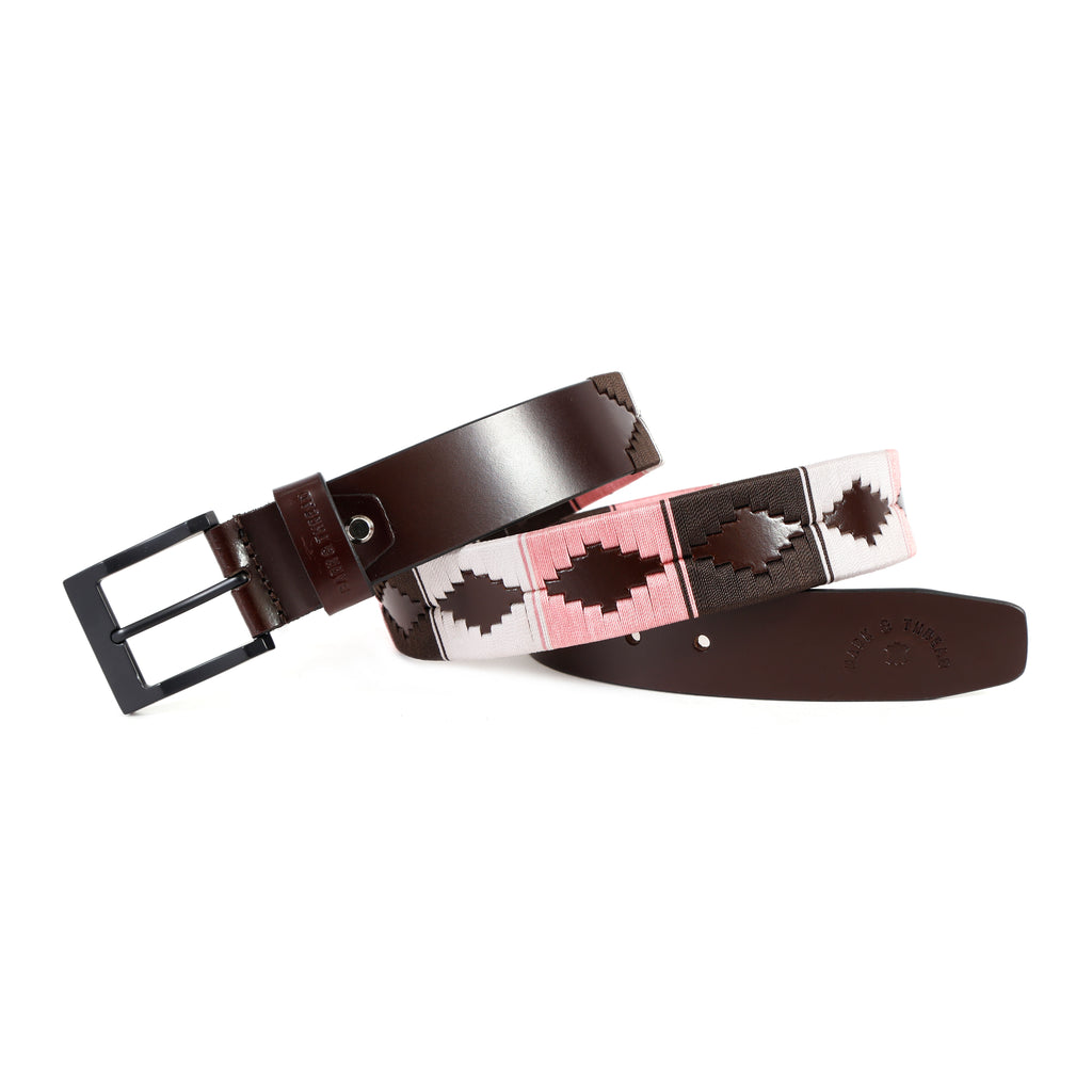 Premium Polo Leather Belt with Multicolour Stitching – Brown Strap & Black Buckle