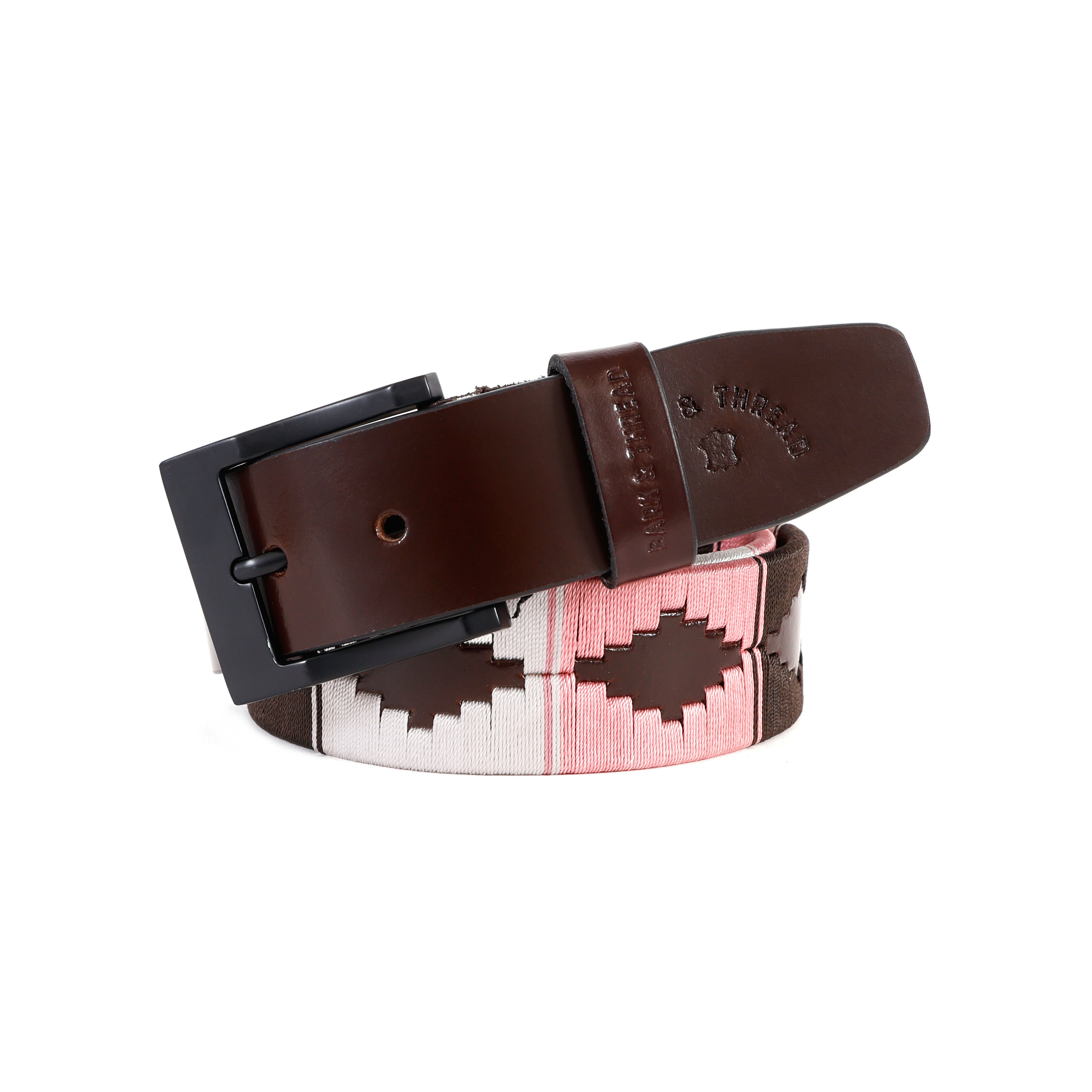 Premium Polo Leather Belt with Multicolour Stitching – Brown Strap & Black Buckle