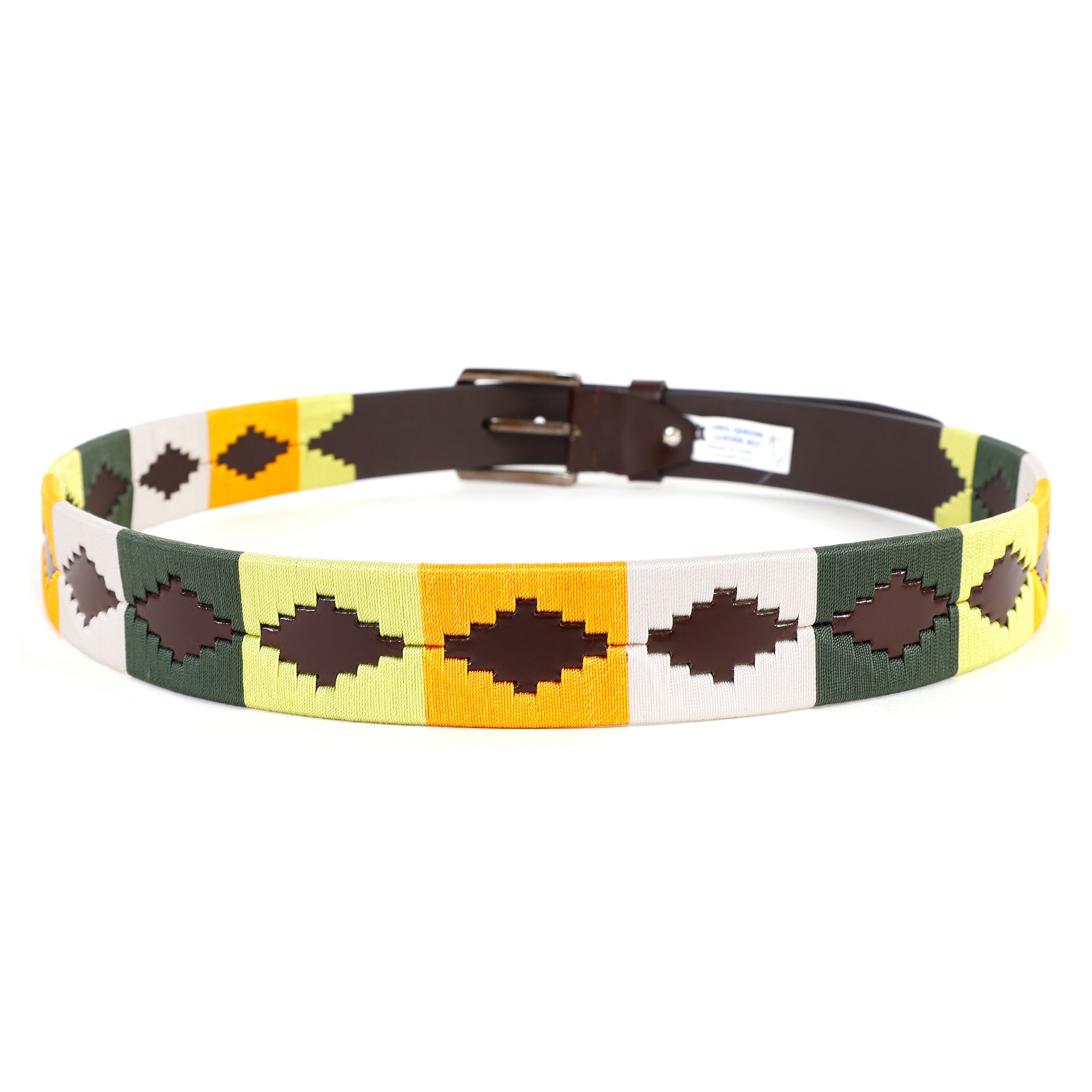 Premium Polo Leather Belt with Multicolor Stitching – Brown Strap & Silver Buckle