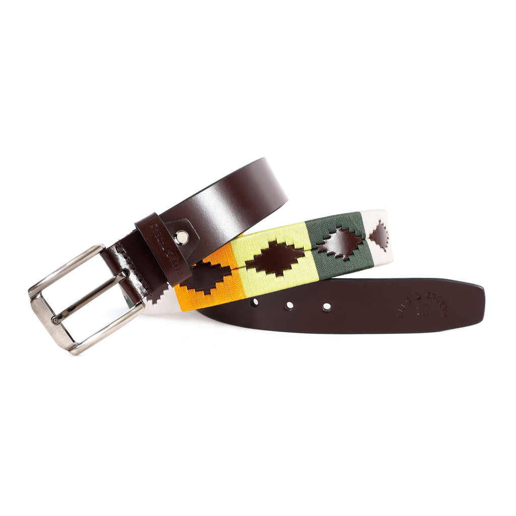 Premium Polo Leather Belt with Multicolor Stitching – Brown Strap & Silver Buckle
