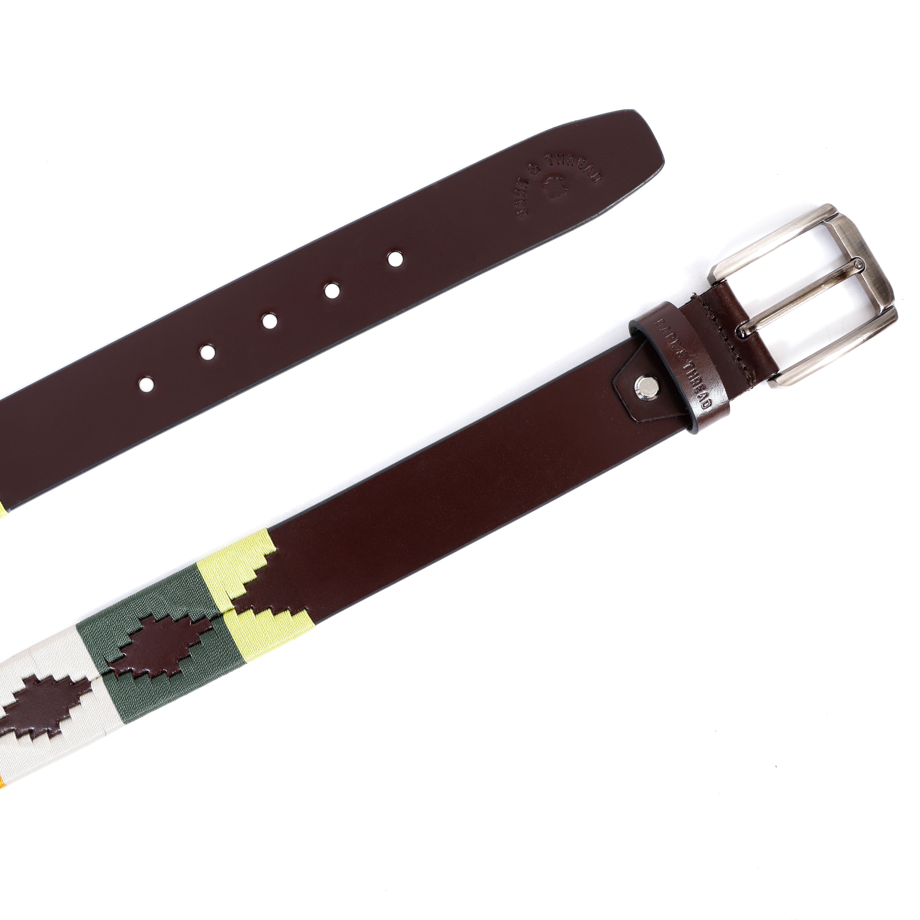 Premium Polo Leather Belt with Multicolor Stitching – Brown Strap & Silver Buckle