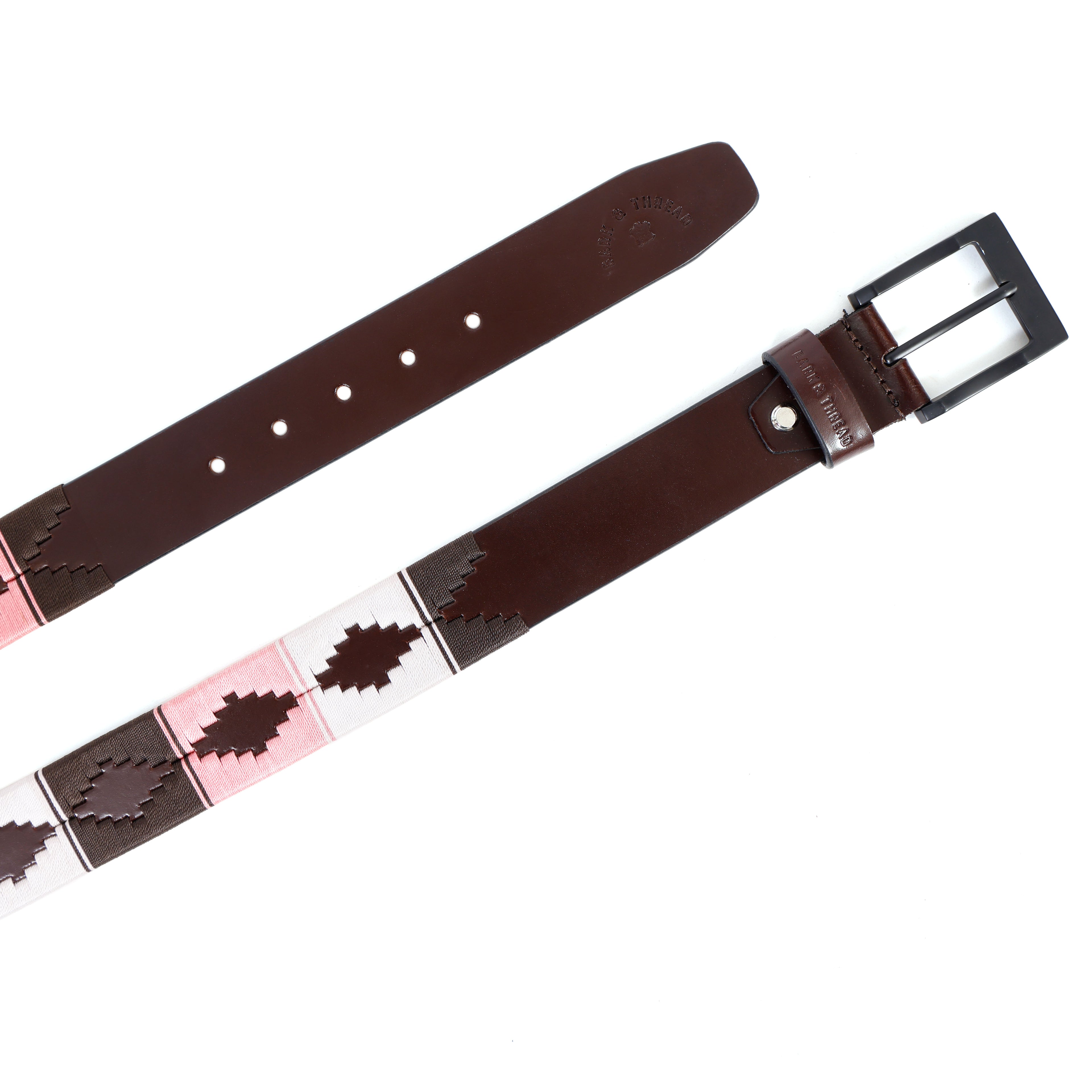 Premium Polo Leather Belt with Multicolour Stitching – Brown Strap & Black Buckle