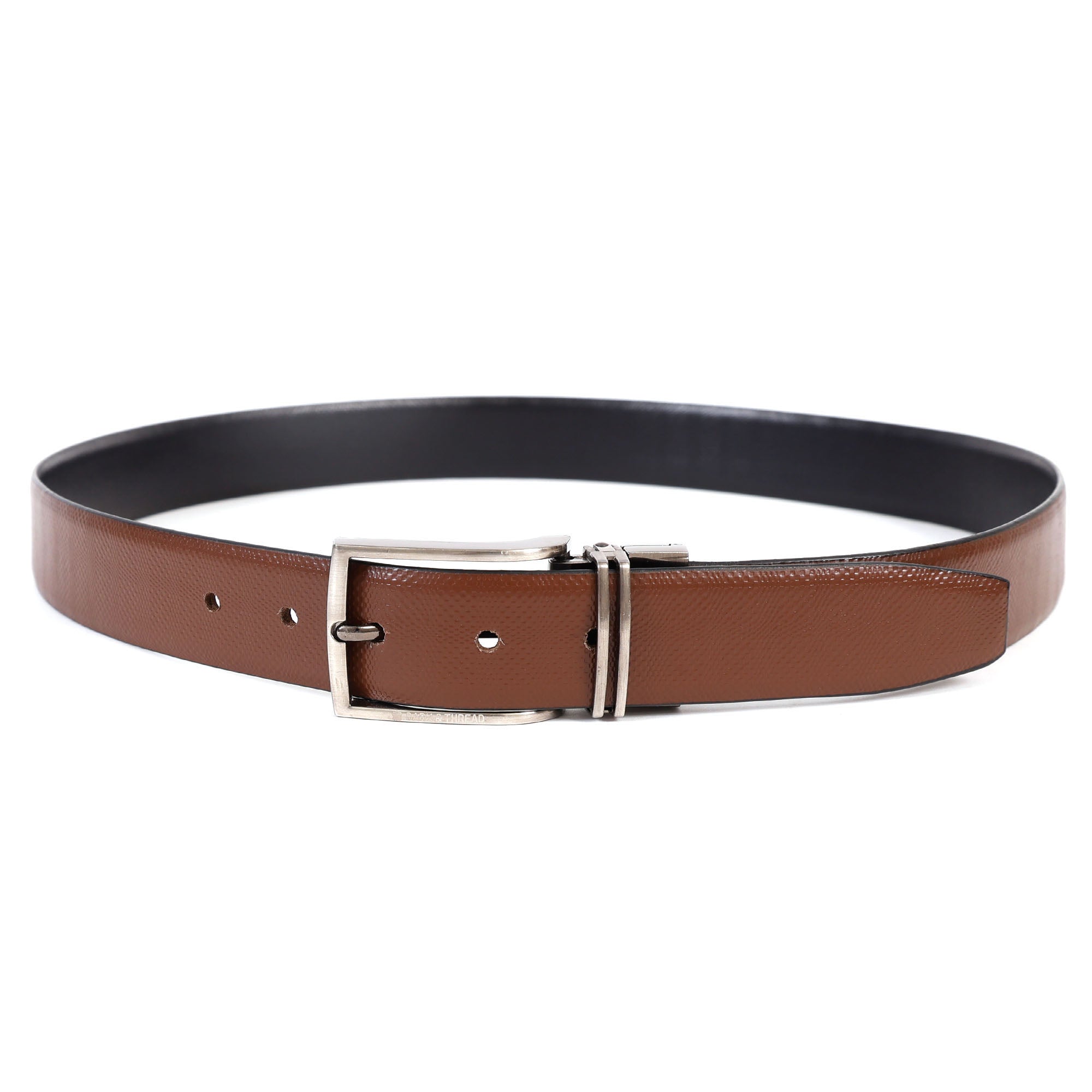 Reversible Genuine Leather Belt for Men with Silver Buckle | 2-in-1 Formal & Casual Belt