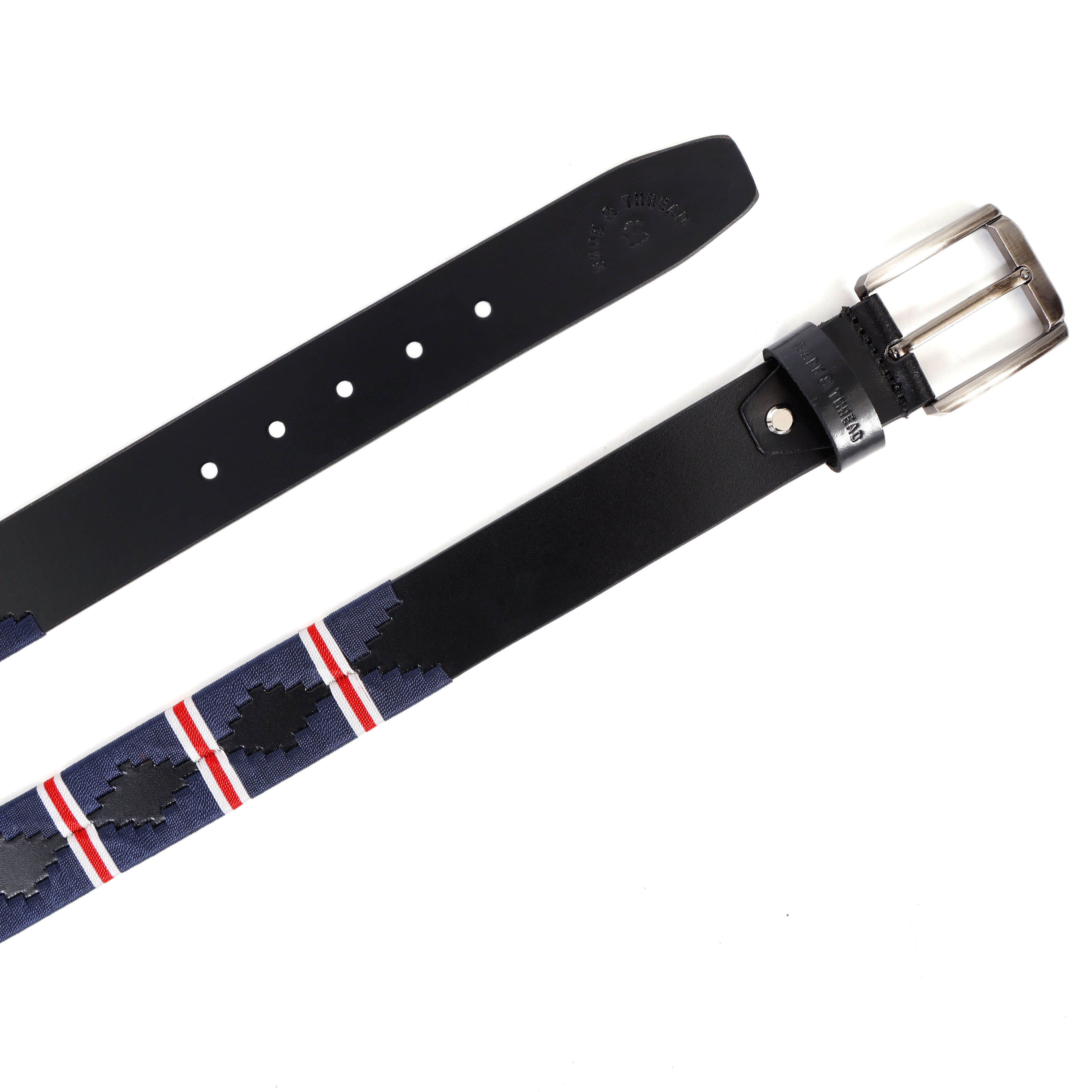Luxury Polo Leather Belt with Multicolour Stitching – Black Strap & Silver Buckle