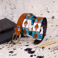 Premium Polo Leather Belt with Light Blue & White Stitching – Tan Strap & Gold Buckle