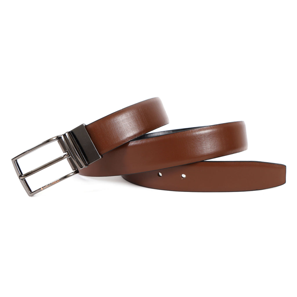 Reversible Genuine Leather Belt for Men with Silver Buckle | 2-in-1 Formal & Casual Belt