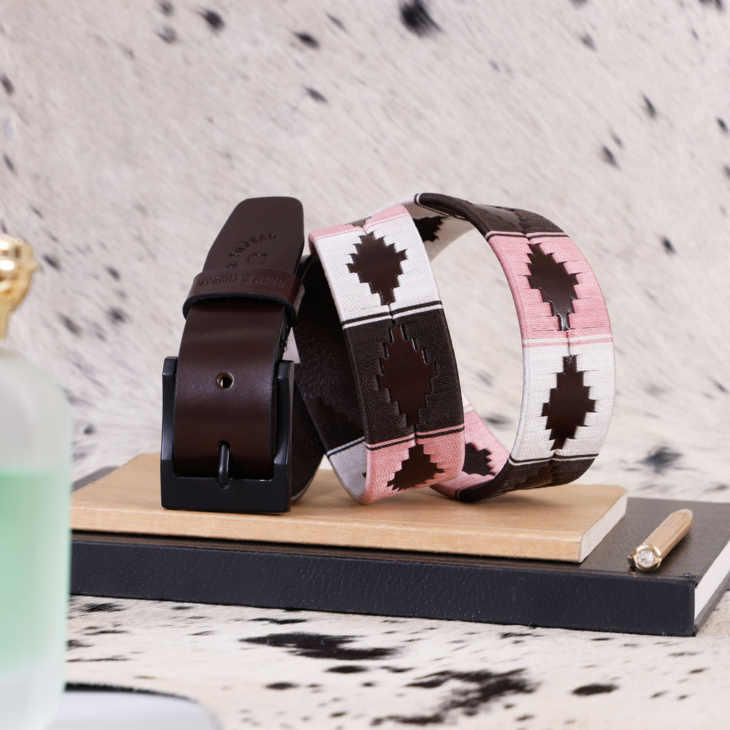 Premium Polo Leather Belt with Multicolour Stitching – Brown Strap & Black Buckle