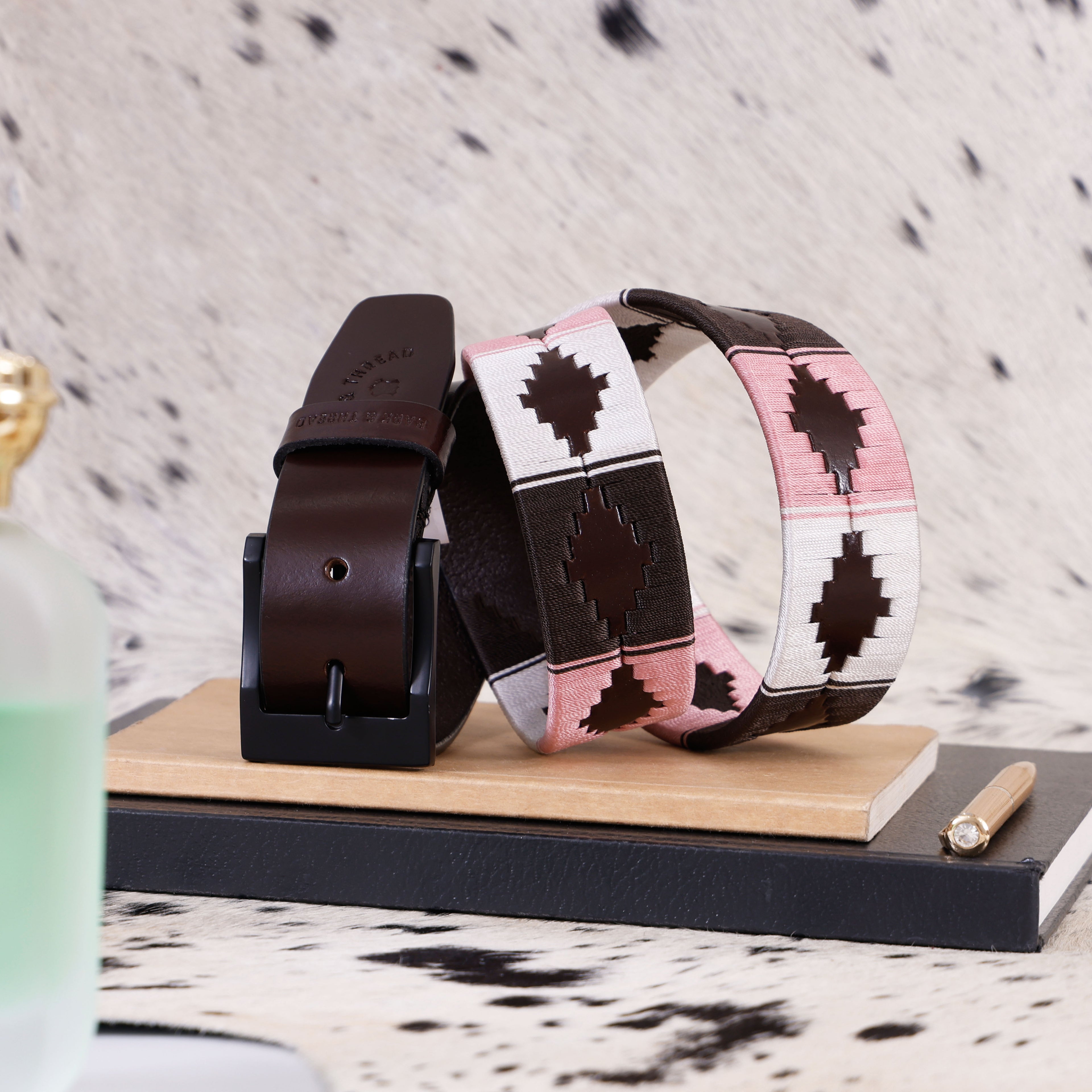 Premium Polo Leather Belt with Multicolour Stitching – Brown Strap & Black Buckle