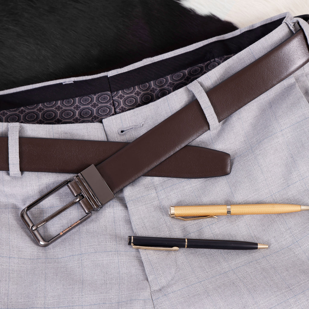 Reversible Genuine Leather Belt for Men with Silver Buckle | 2-in-1 Dual Color Formal & Casual Belt