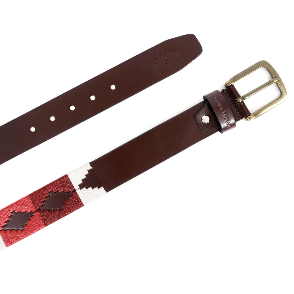 Brown Polo Leather Belt with Multi-Colour Stitching & Silver Buckle