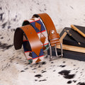 Tan Polo Leather Belt with Multi Stitching & Silver Buckle