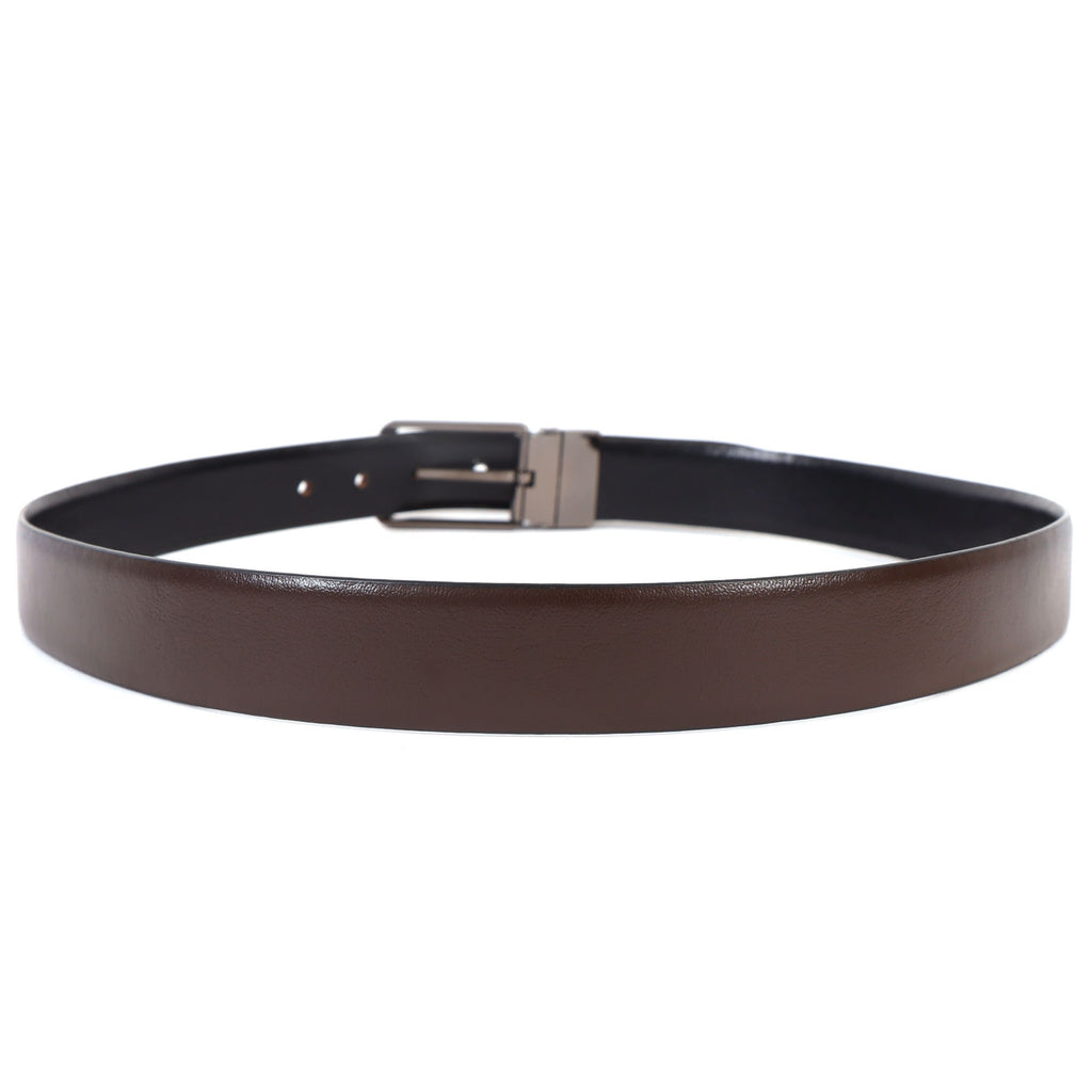 Reversible Genuine Leather Belt for Men with Silver Buckle | 2-in-1 Dual Color Formal & Casual Belt