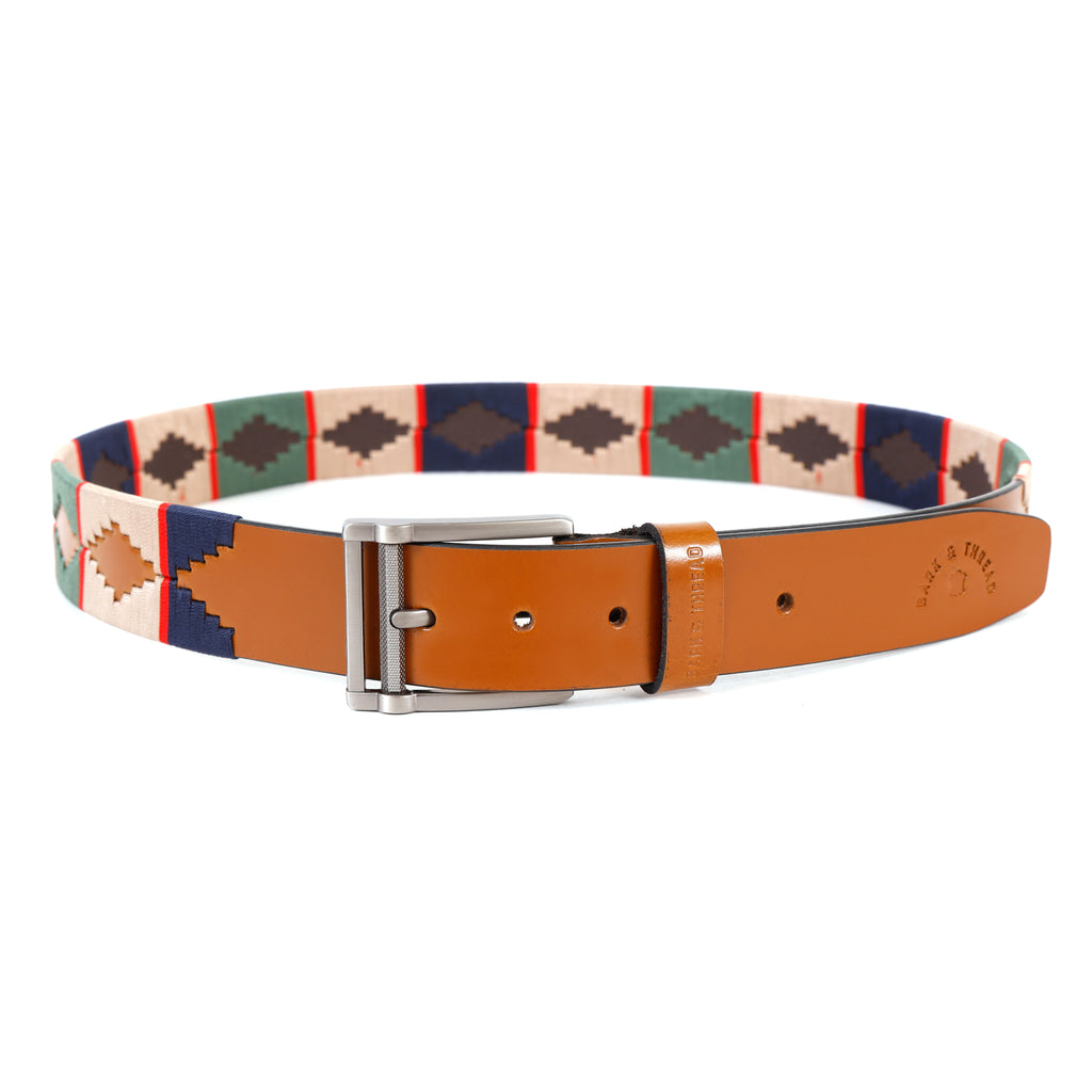 Tan Polo Leather Belt with Multi Stitching & Silver Buckle