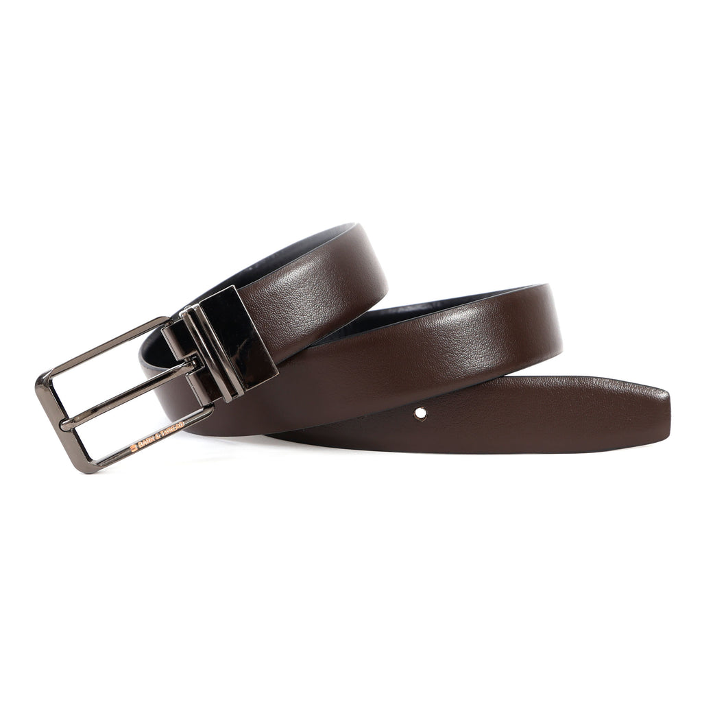 Reversible Genuine Leather Belt for Men with Silver Buckle | 2-in-1 Dual Color Formal & Casual Belt