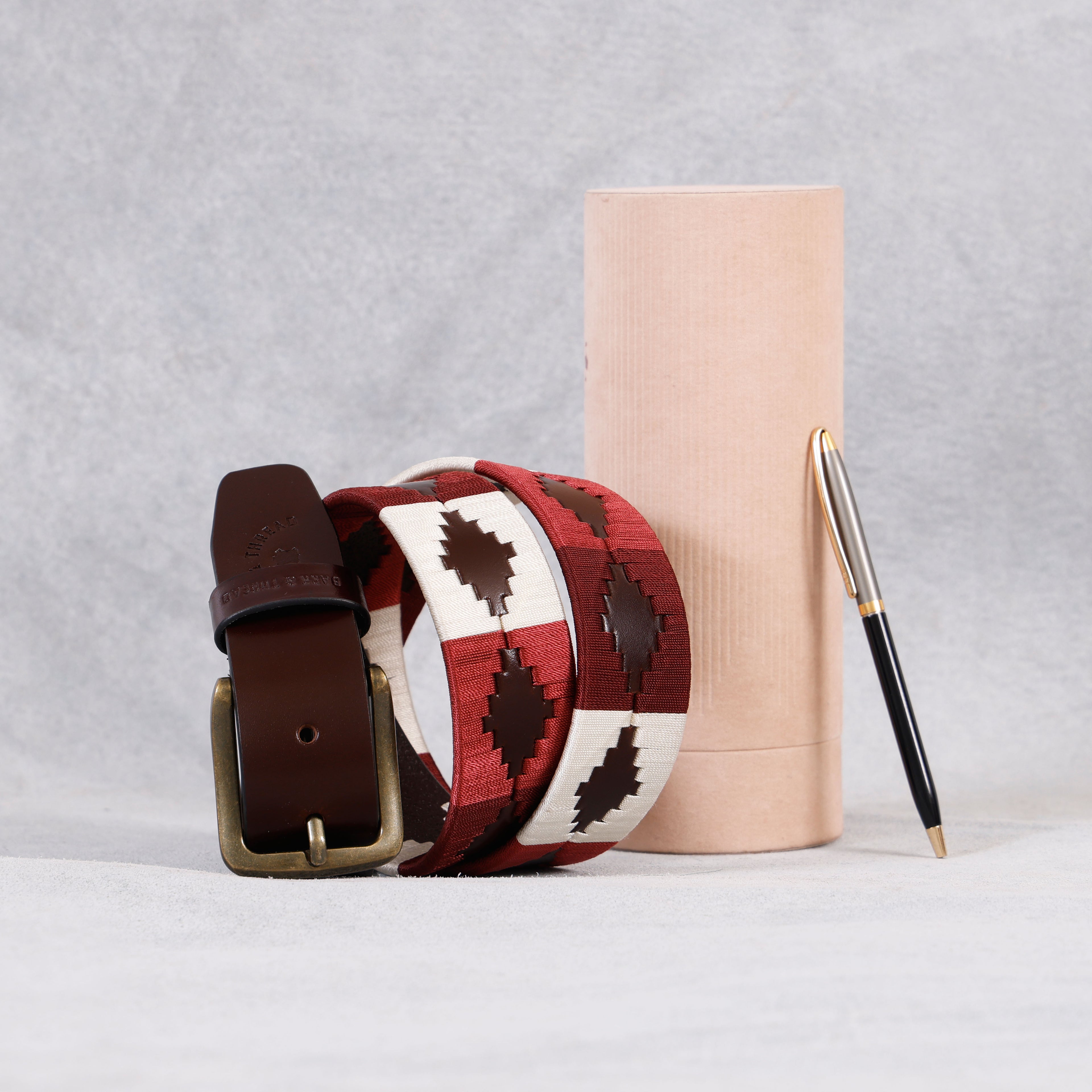 Brown Polo Leather Belt with Multi-Colour Stitching & Silver Buckle