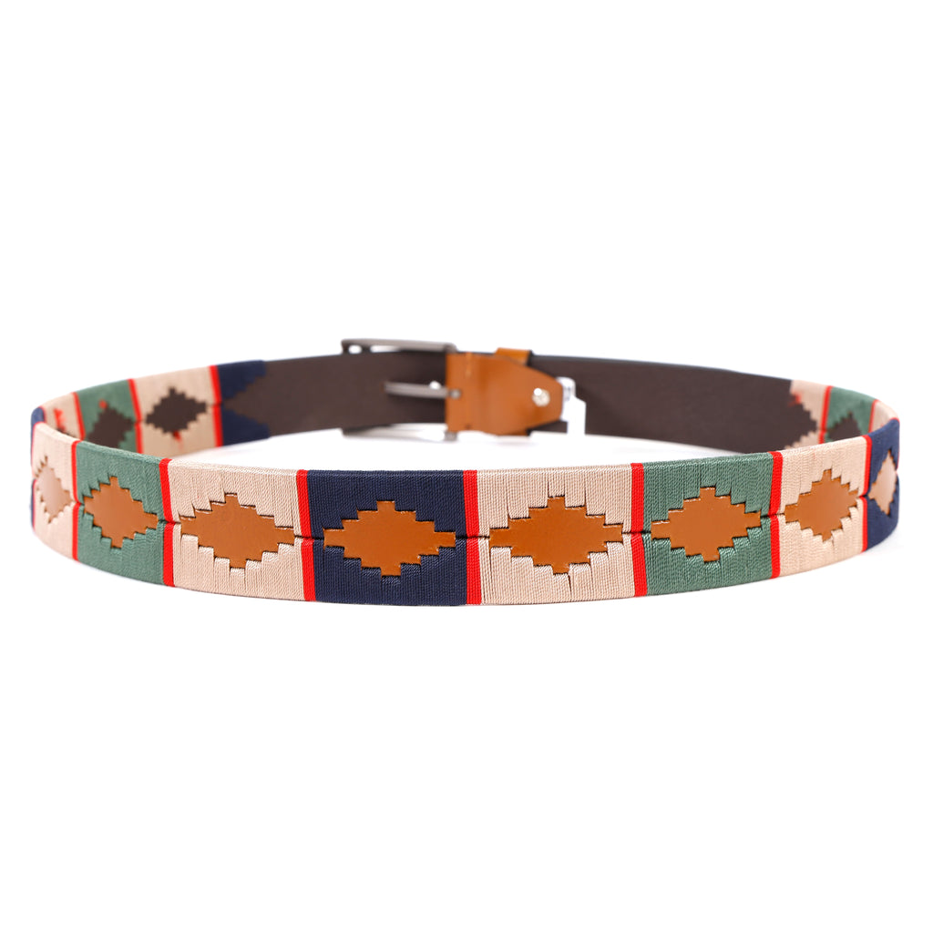 Tan Polo Leather Belt with Multi Stitching & Silver Buckle