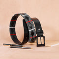 Black Polo Leather Belt with Black Buckle & Grey Stitching