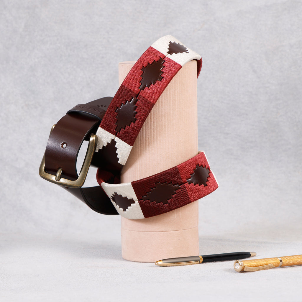 Brown Polo Leather Belt with Multi-Colour Stitching & Silver Buckle