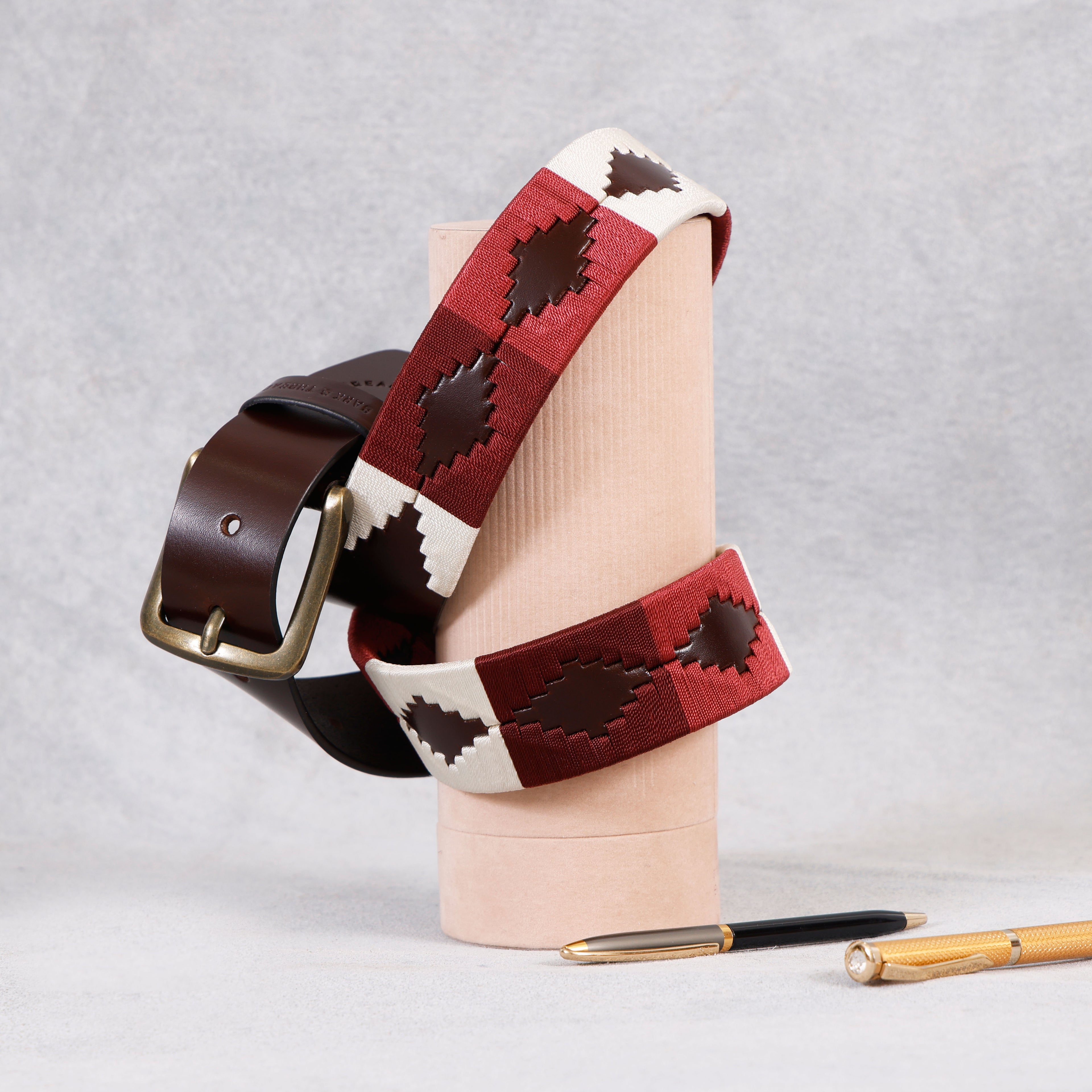Brown Polo Leather Belt with Multi-Colour Stitching & Silver Buckle