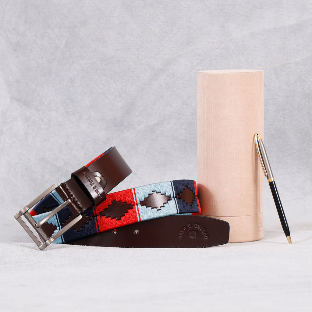Brown Polo Leather Belt with Multicolor Stitching & Silver Buckle