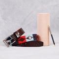 Brown Polo Leather Belt with Multicolor Stitching & Silver Buckle