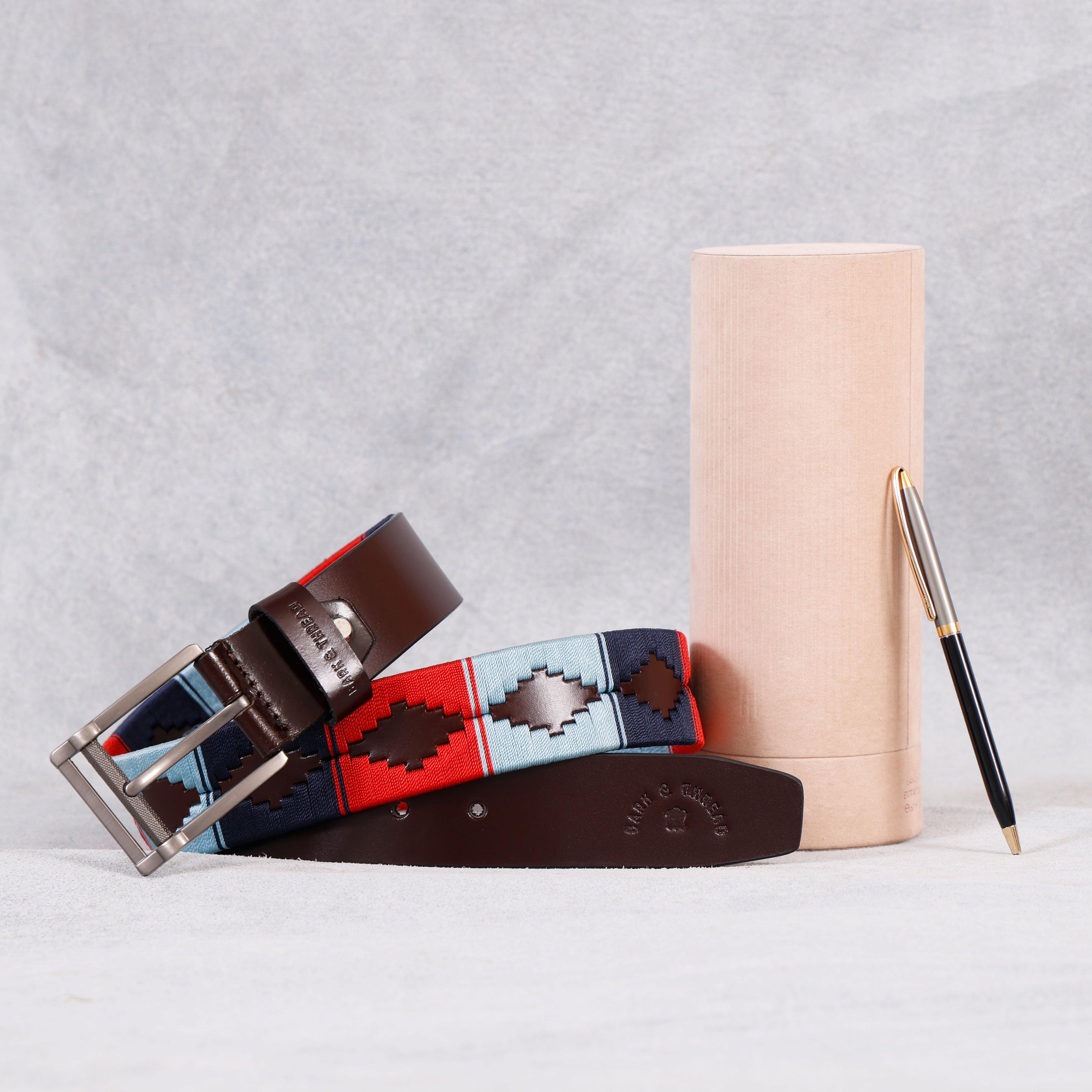 Brown Polo Leather Belt with Multicolor Stitching & Silver Buckle