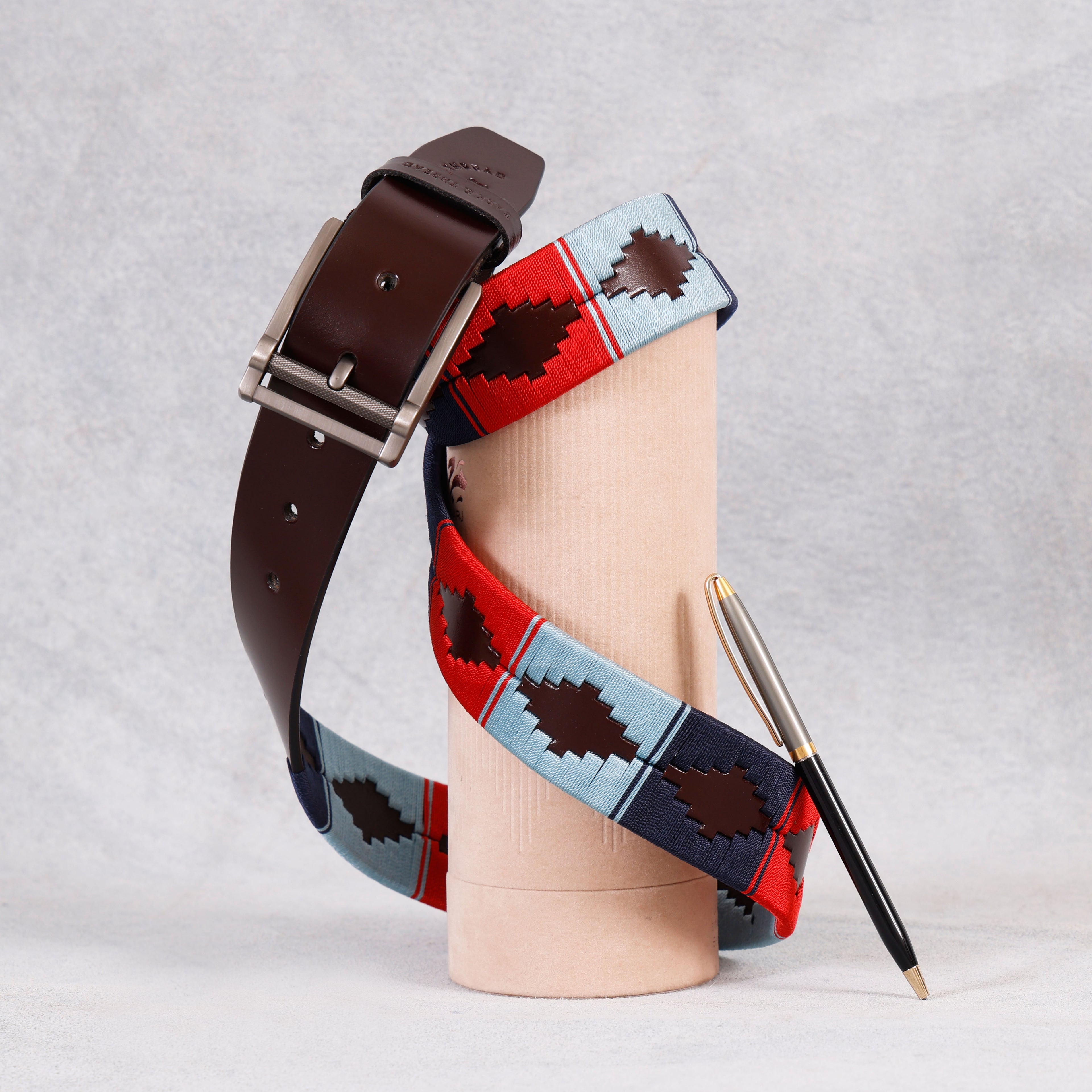 Brown Polo Leather Belt with Multicolor Stitching & Silver Buckle