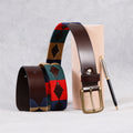 Brown Polo Leather Belt with Multicolor Stitching & Golden Buckle