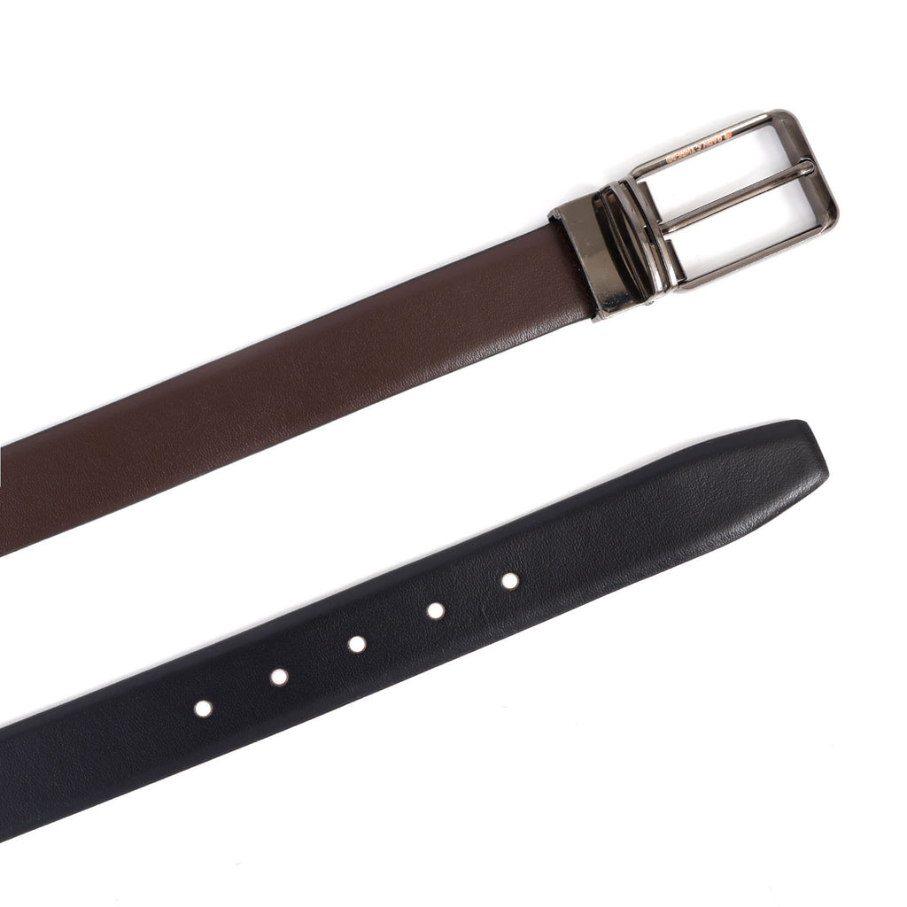 Reversible Genuine Leather Belt for Men with Silver Buckle | 2-in-1 Dual Color Formal & Casual Belt