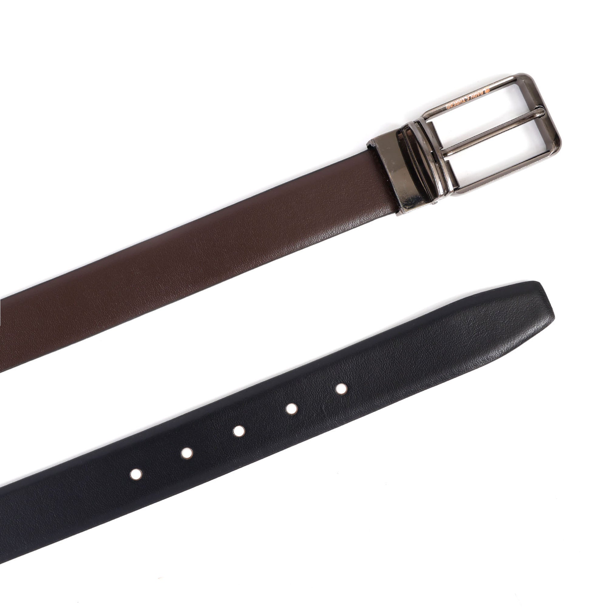Reversible Genuine Leather Belt for Men with Silver Buckle | 2-in-1 Dual Color Formal & Casual Belt