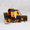 Premium Polo Leather Belt with Multicolour Stitching – Brown Strap & Gold Buckle