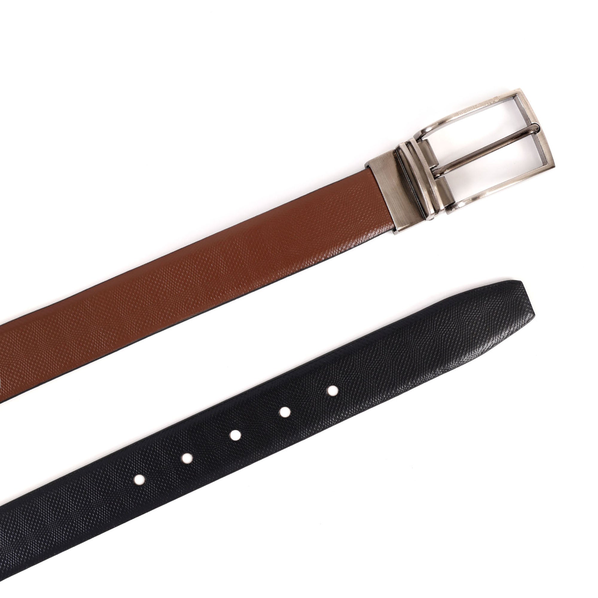 Reversible Genuine Leather Belt for Men with Silver Buckle | 2-in-1 Formal & Casual Belt