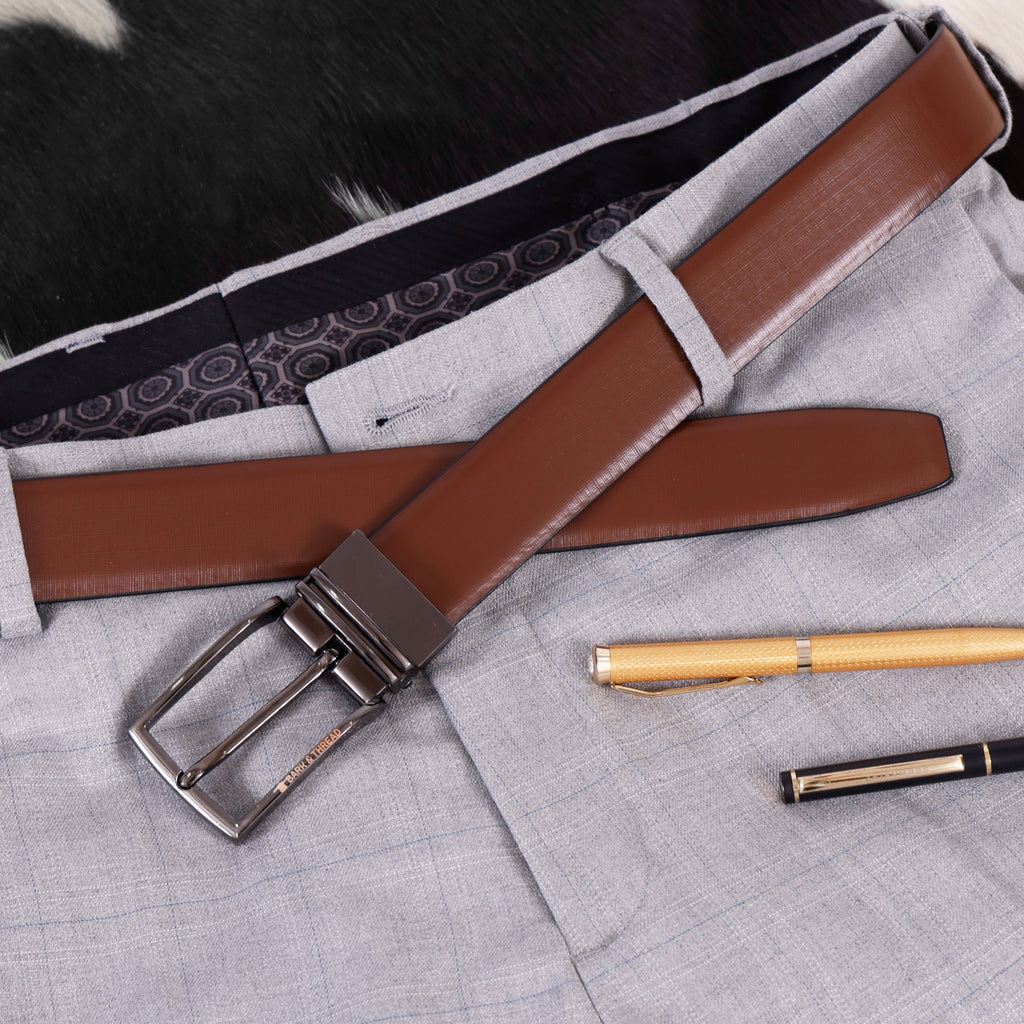 Reversible Genuine Leather Belt for Men with Silver Buckle | 2-in-1 Formal & Casual Belt
