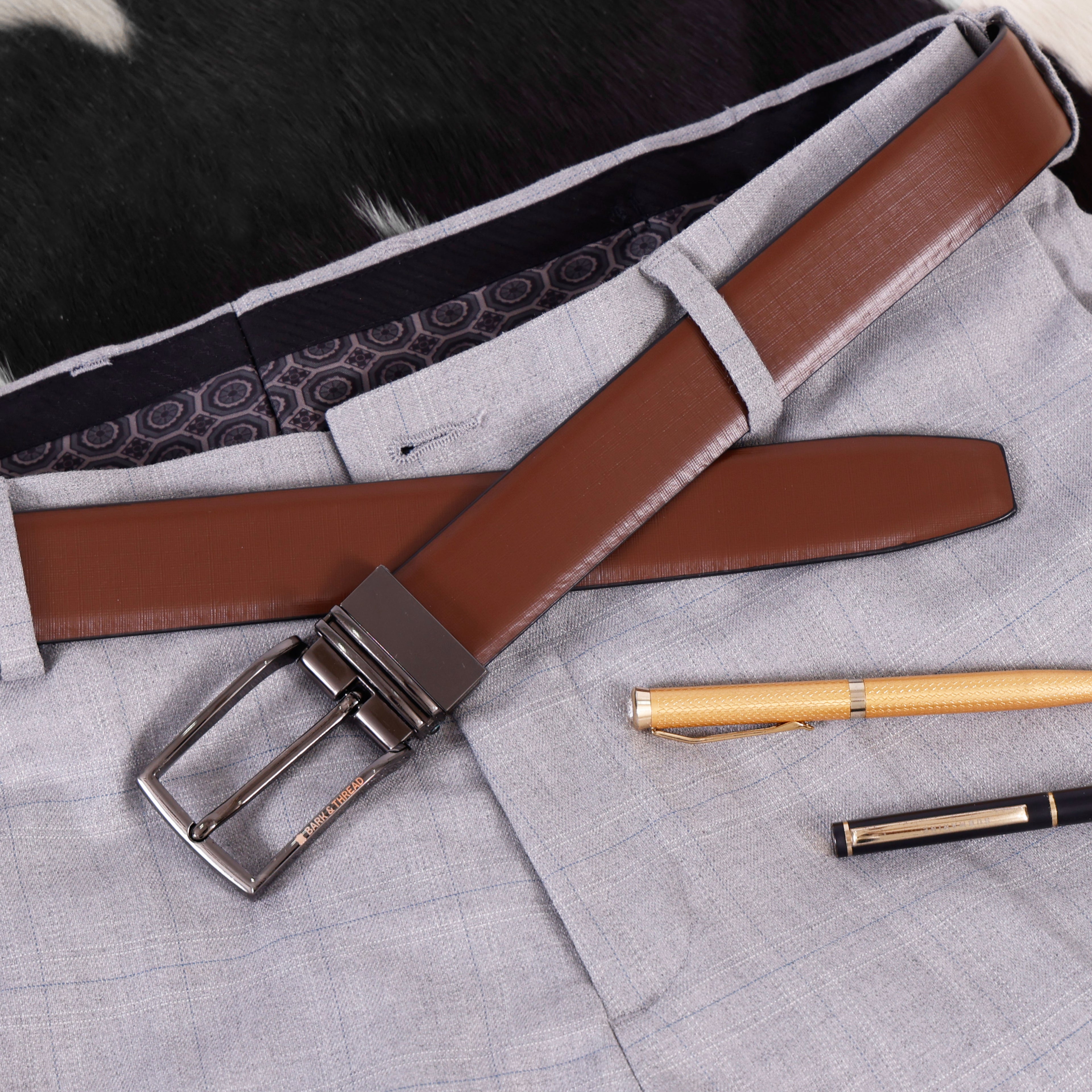 Reversible Genuine Leather Belt for Men with Silver Buckle | 2-in-1 Formal & Casual Belt