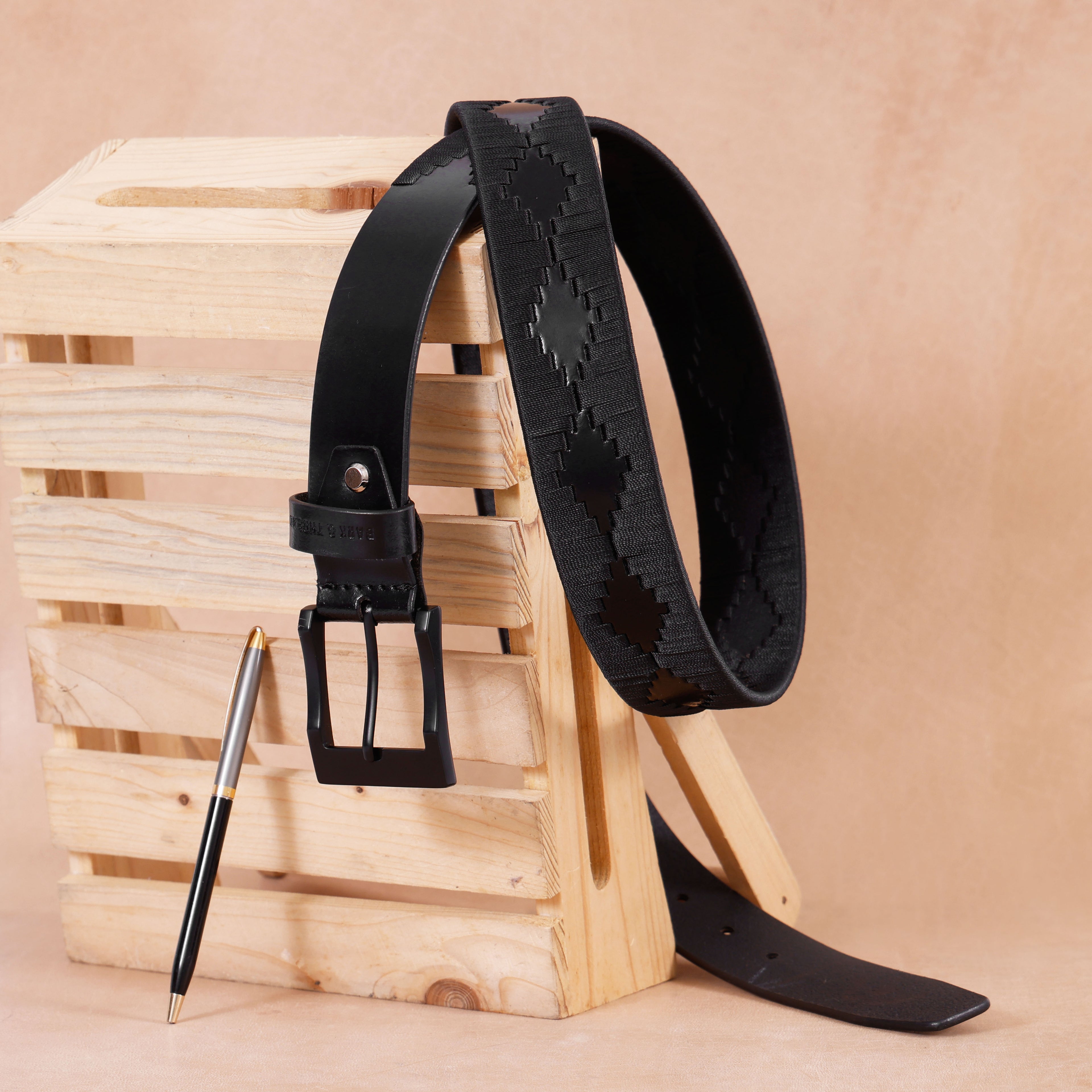 Premium Polo Leather Belt – All Black (Black Strap, Black Stitching & Black Buckle)