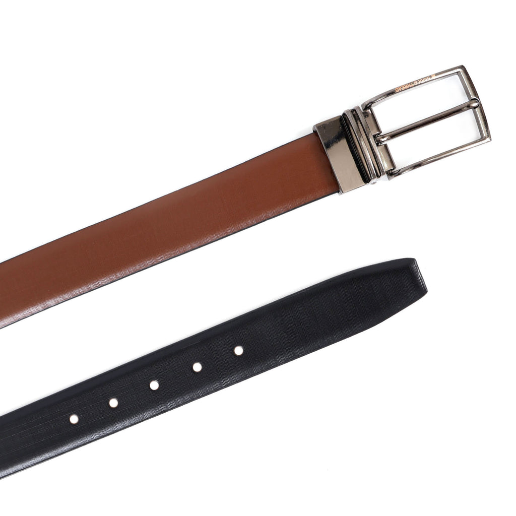 Reversible Genuine Leather Belt for Men with Silver Buckle | 2-in-1 Formal & Casual Belt