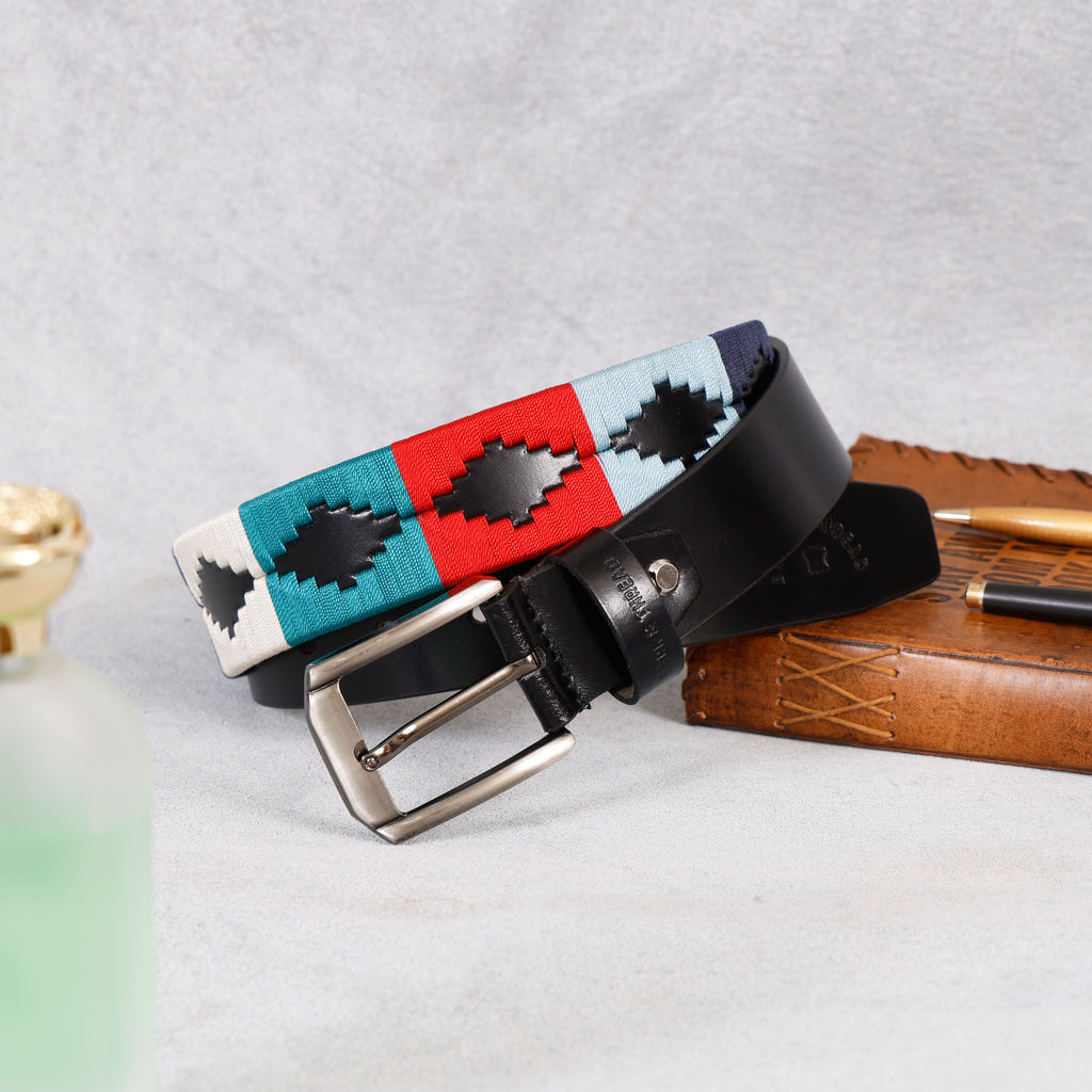 Premium Polo Leather Belt with Multi Stitching – Black Strap & Silver Buckle