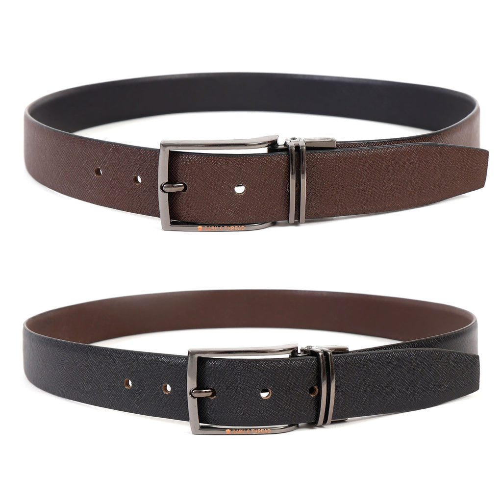 Premium Reversible Leather Belt with Silver Buckle – 2-in-1 Style for Every Occasion