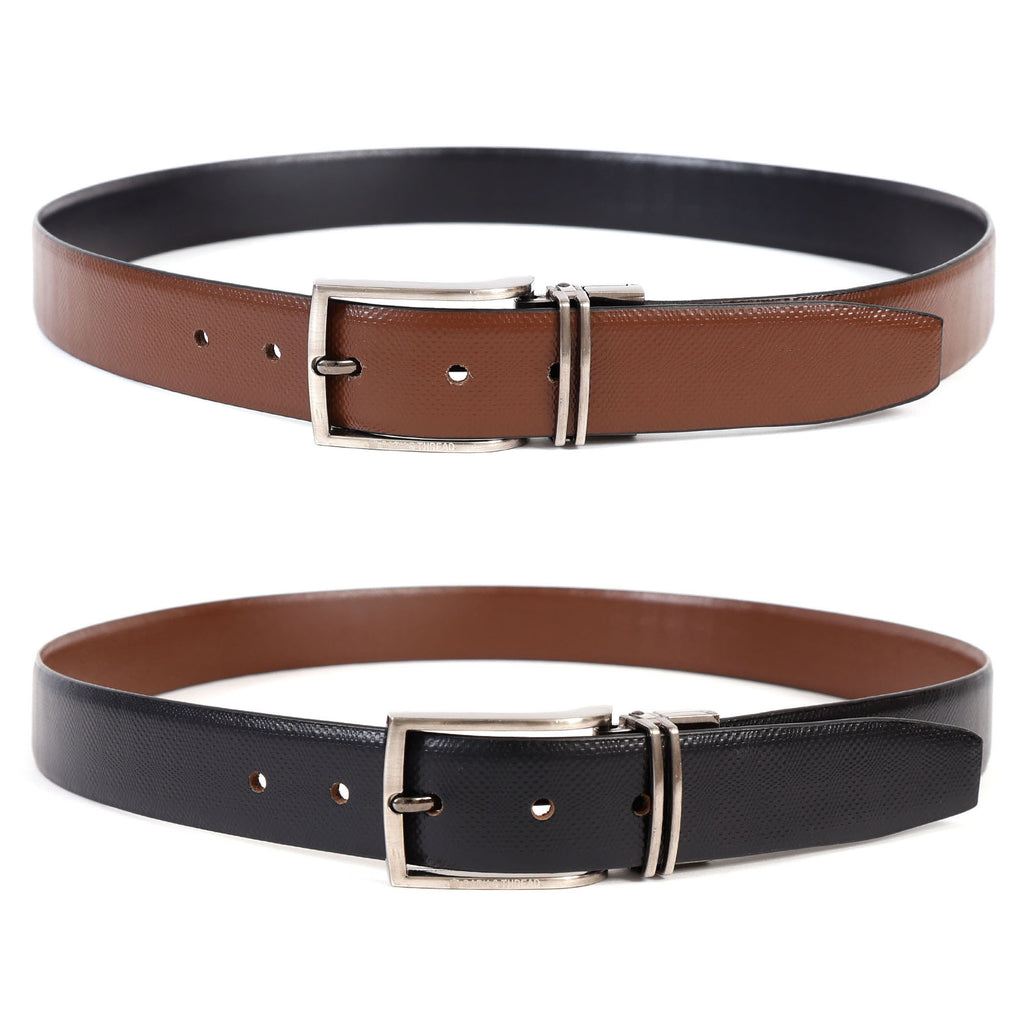 Reversible Genuine Leather Belt for Men with Silver Buckle | 2-in-1 Formal & Casual Belt