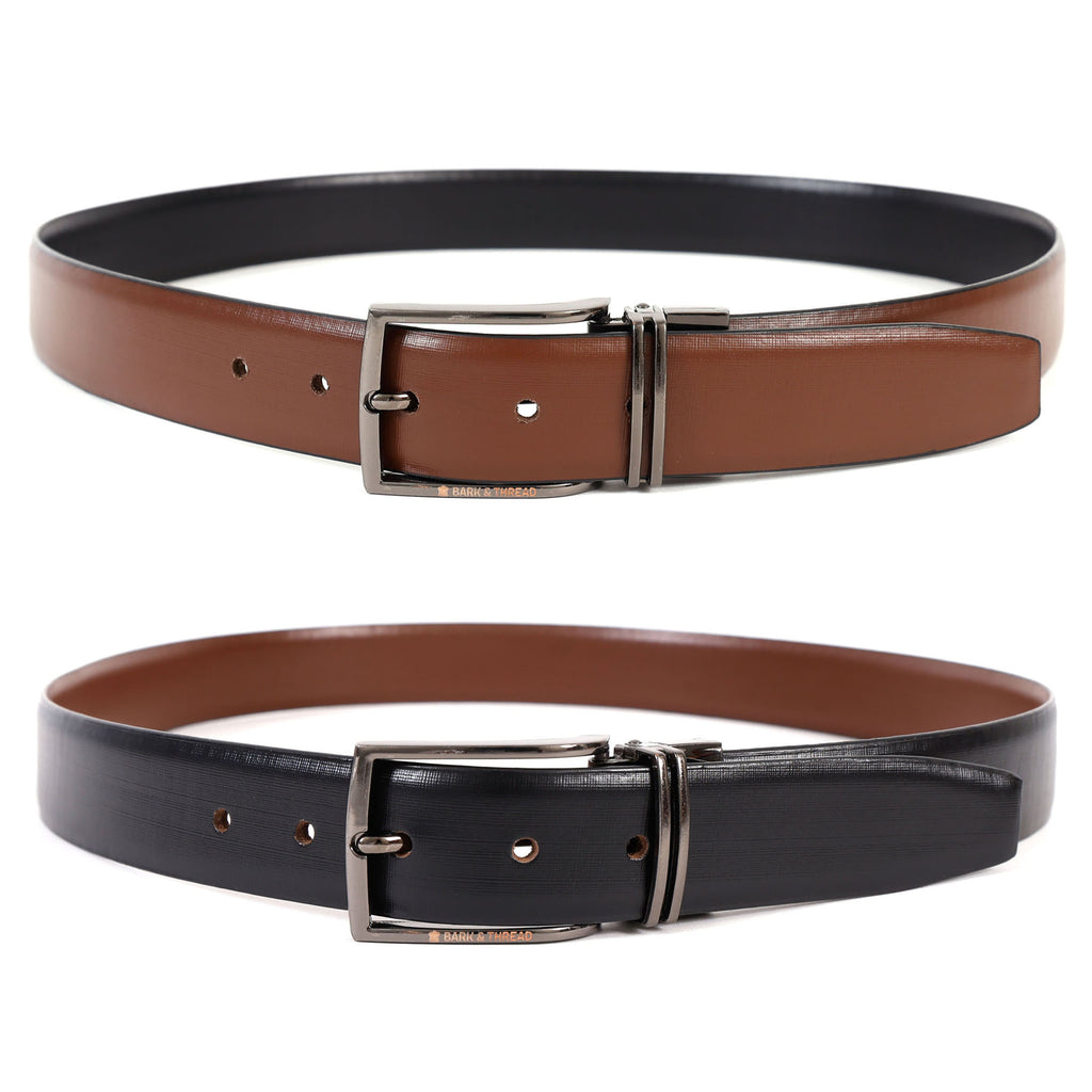 Reversible Genuine Leather Belt for Men with Silver Buckle | 2-in-1 Formal & Casual Belt
