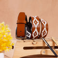 Brown Leather Belt with Silver Buckle & White Contrast Stitching