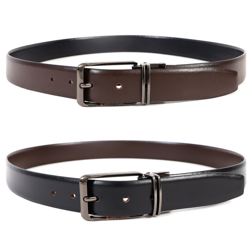 Reversible Genuine Leather Belt for Men with Silver Buckle | 2-in-1 Dual Color Formal & Casual Belt