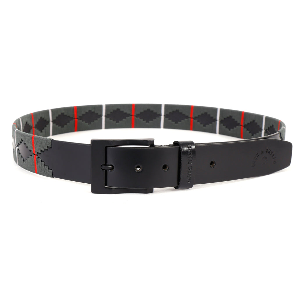 Black Polo Leather Belt with Black Buckle & Grey Stitching